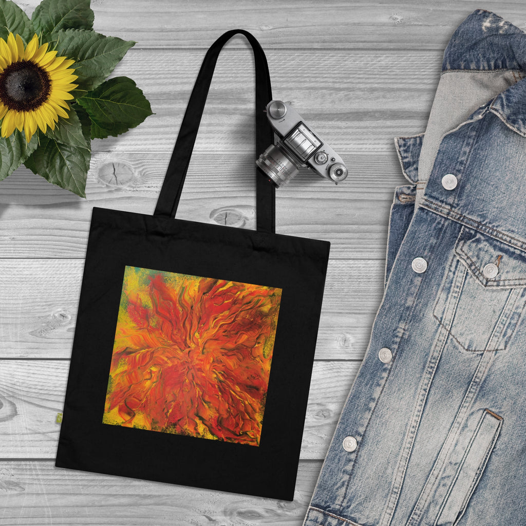 Tote Bag — Abstract Fiery Floral Art Cotton Tote (Yellow & Orange)