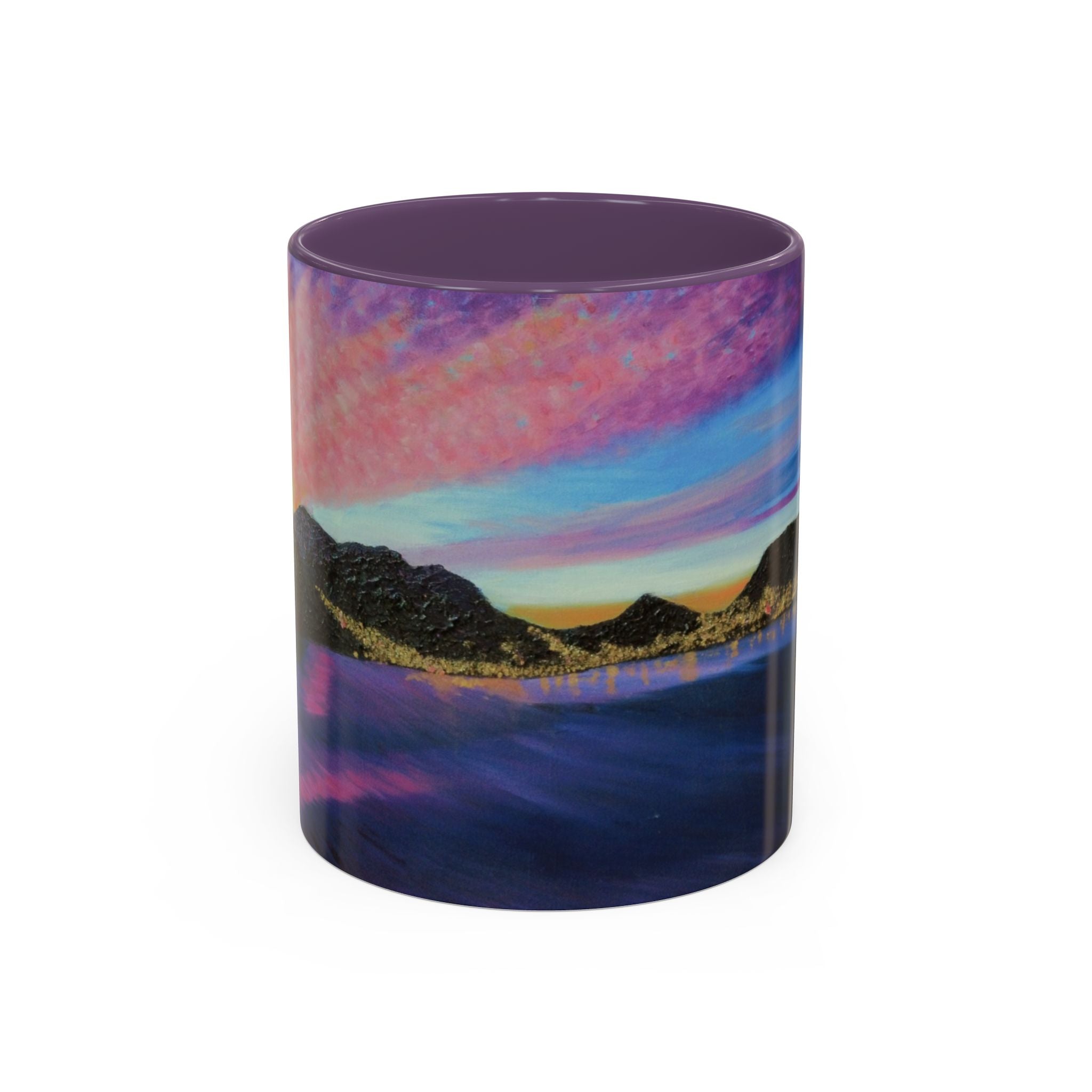 Scenic Sunrise Accent Coffee Mug – Pink Interior Lake Landscape (11/15oz)