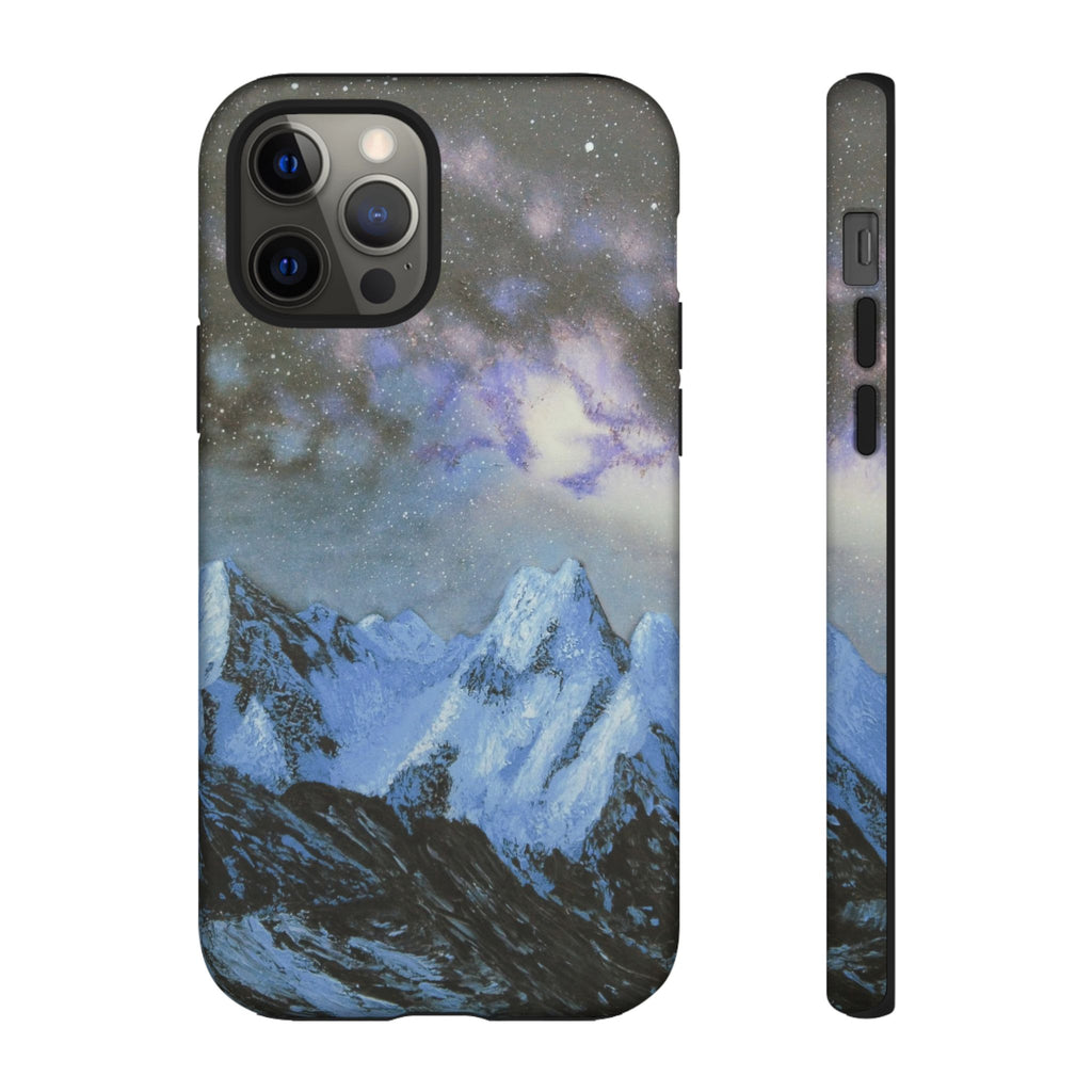 Mountain Night Sky Phone Case — Tough Protective iPhone Cover with Aurora & Snowy Peaks