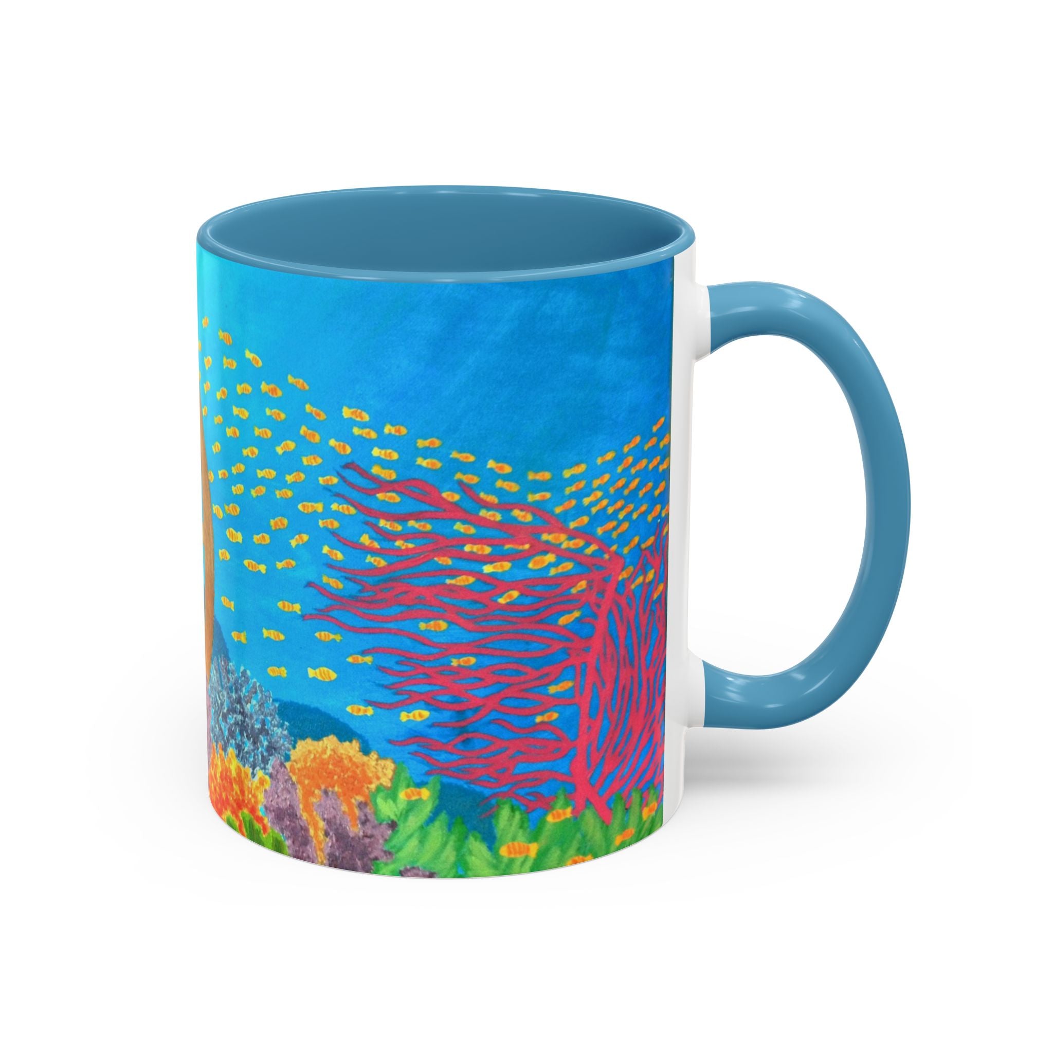 Underwater Reef Accent Coffee Mug — Colorful School of Fish Ocean Art (11/15oz)