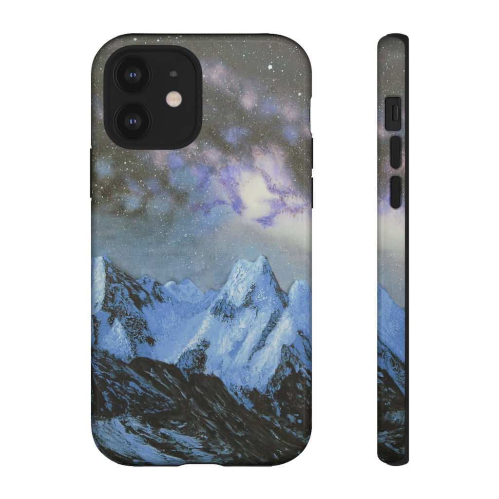 Mountain Night Sky Phone Case — Tough Protective iPhone Cover with Aurora & Snowy Peaks