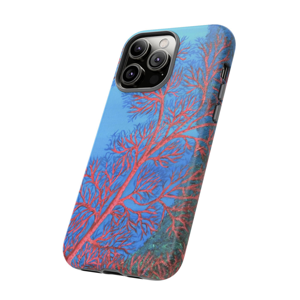 Coral Reef Phone Case — Vibrant Red Sea Fan on Ocean Blue Tough Case