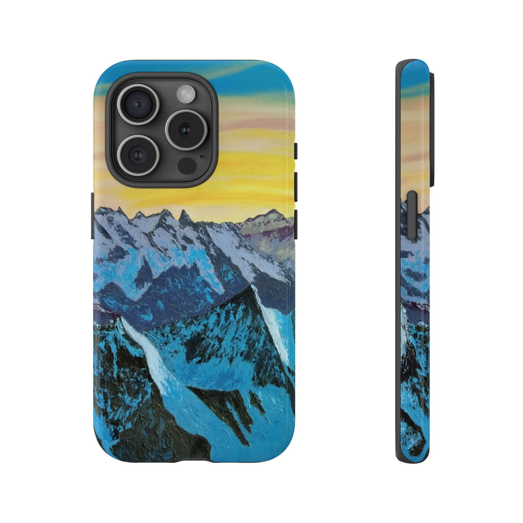 Mountain Sunset Phone Case — Protective Tough Case with Scenic Blue Peaks Design