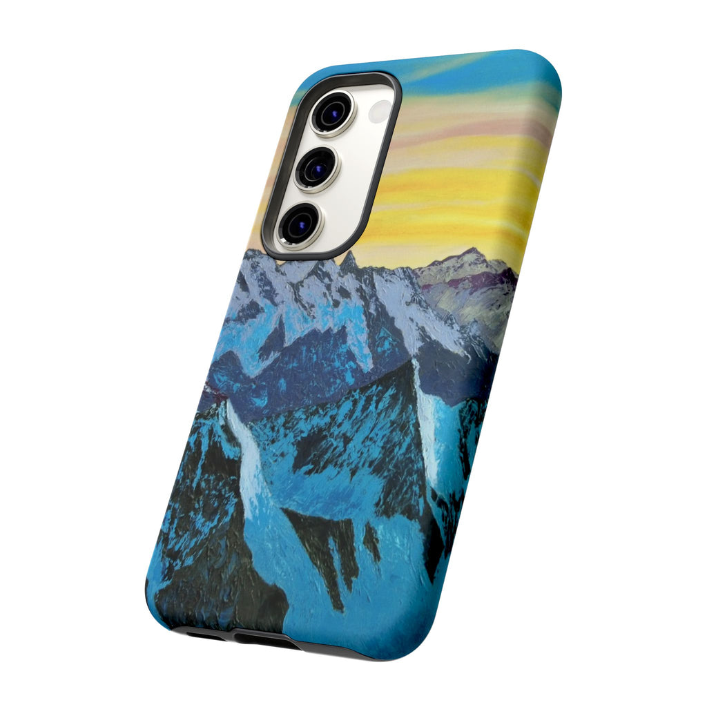 Mountain Sunset Phone Case — Protective Tough Case with Scenic Blue Peaks Design