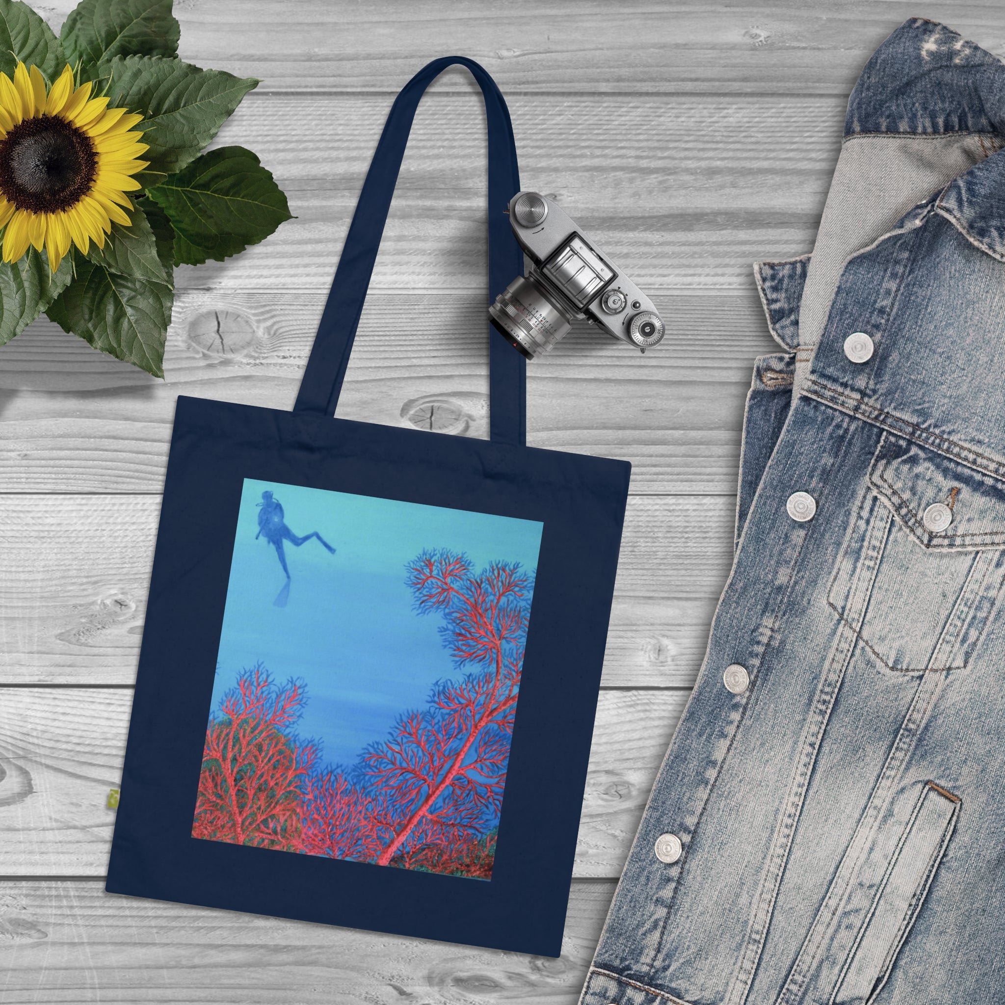 Diver Over Coral Organic Cotton Tote