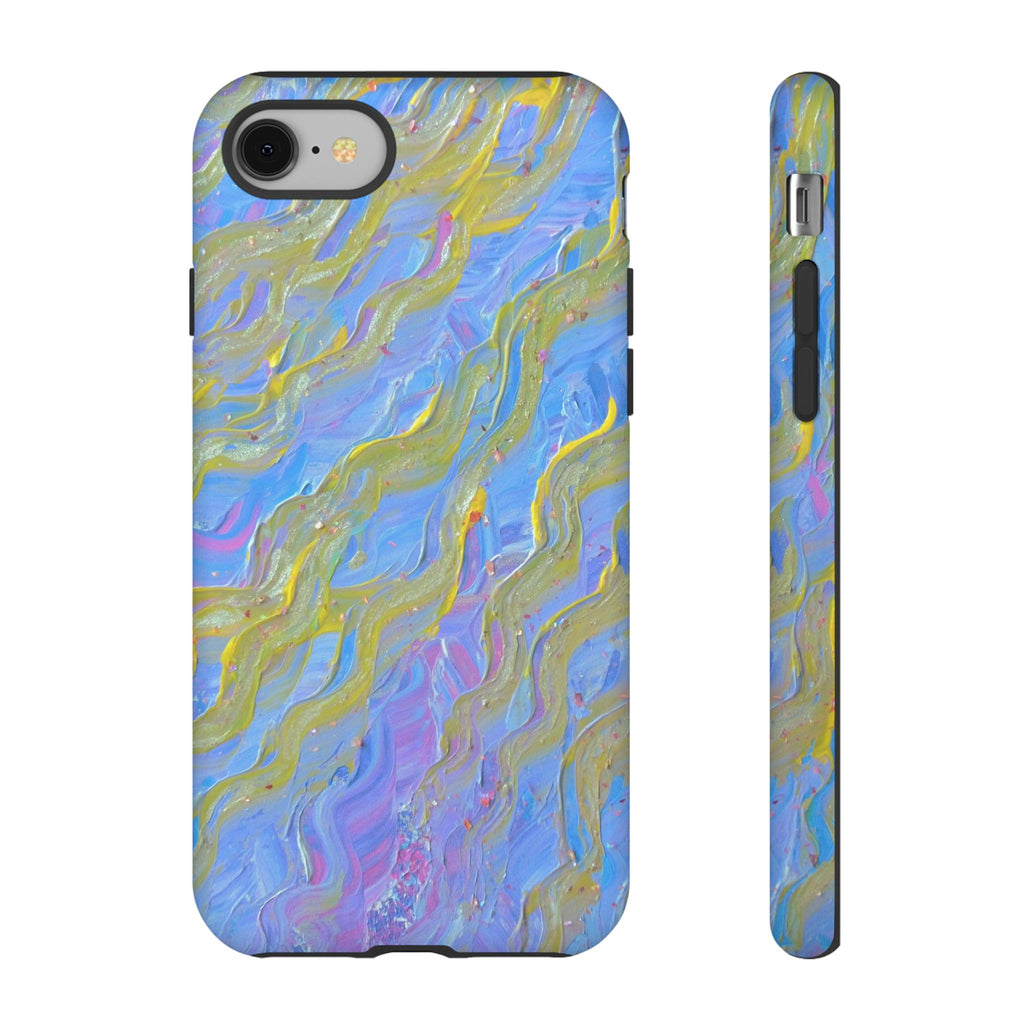 Pastel Marble Tough Phone Case — Blue & Gold Abstract Protective Cover