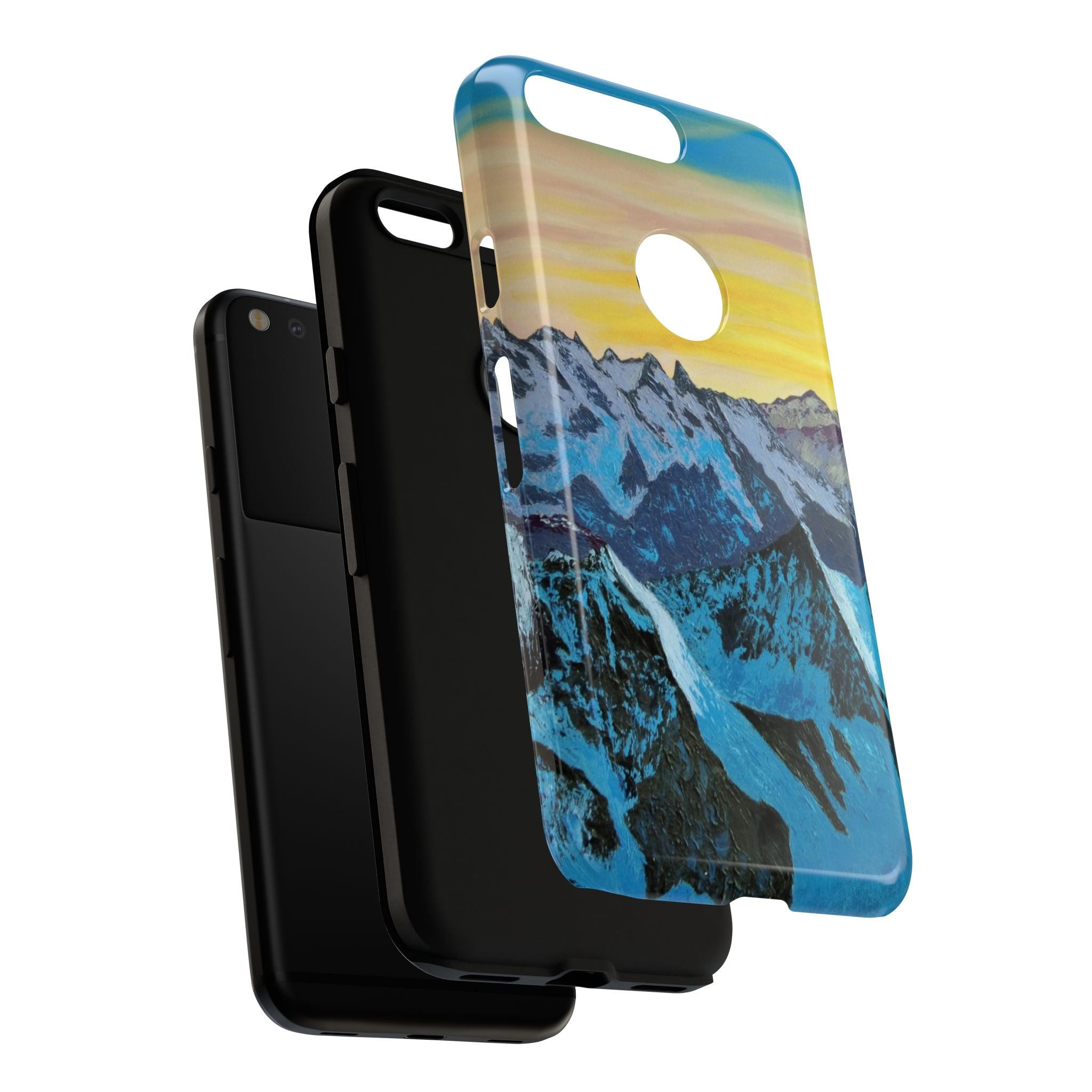 Mountain Sunset Phone Case — Protective Tough Case with Scenic Blue Peaks Design