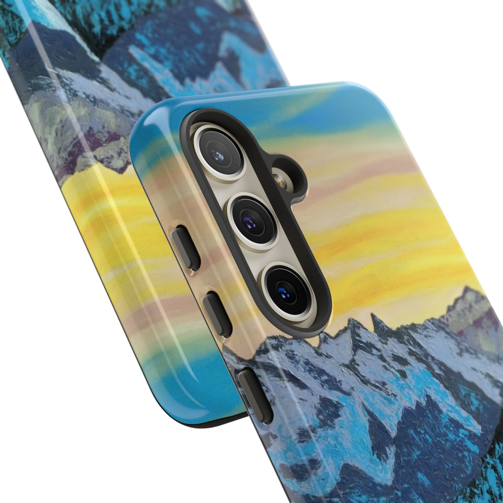 Mountain Sunset Phone Case — Protective Tough Case with Scenic Blue Peaks Design