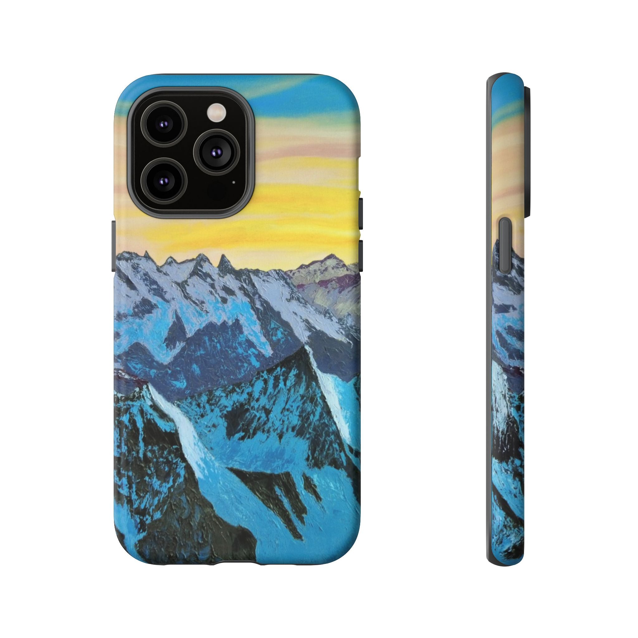 Mountain Sunset Phone Case — Protective Tough Case with Scenic Blue Peaks Design