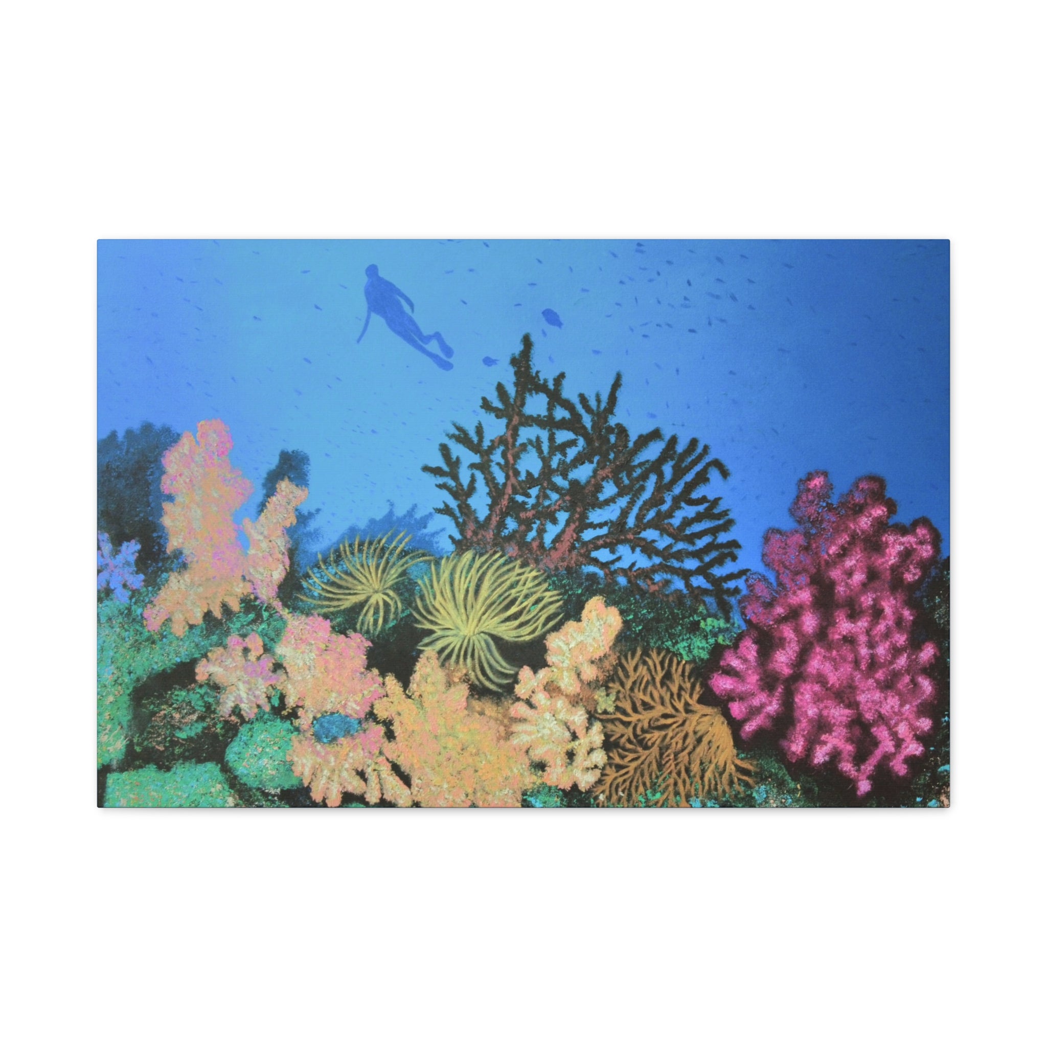 Underwater Coral Reef Canvas Wall Art — Scuba Diver Ocean Print