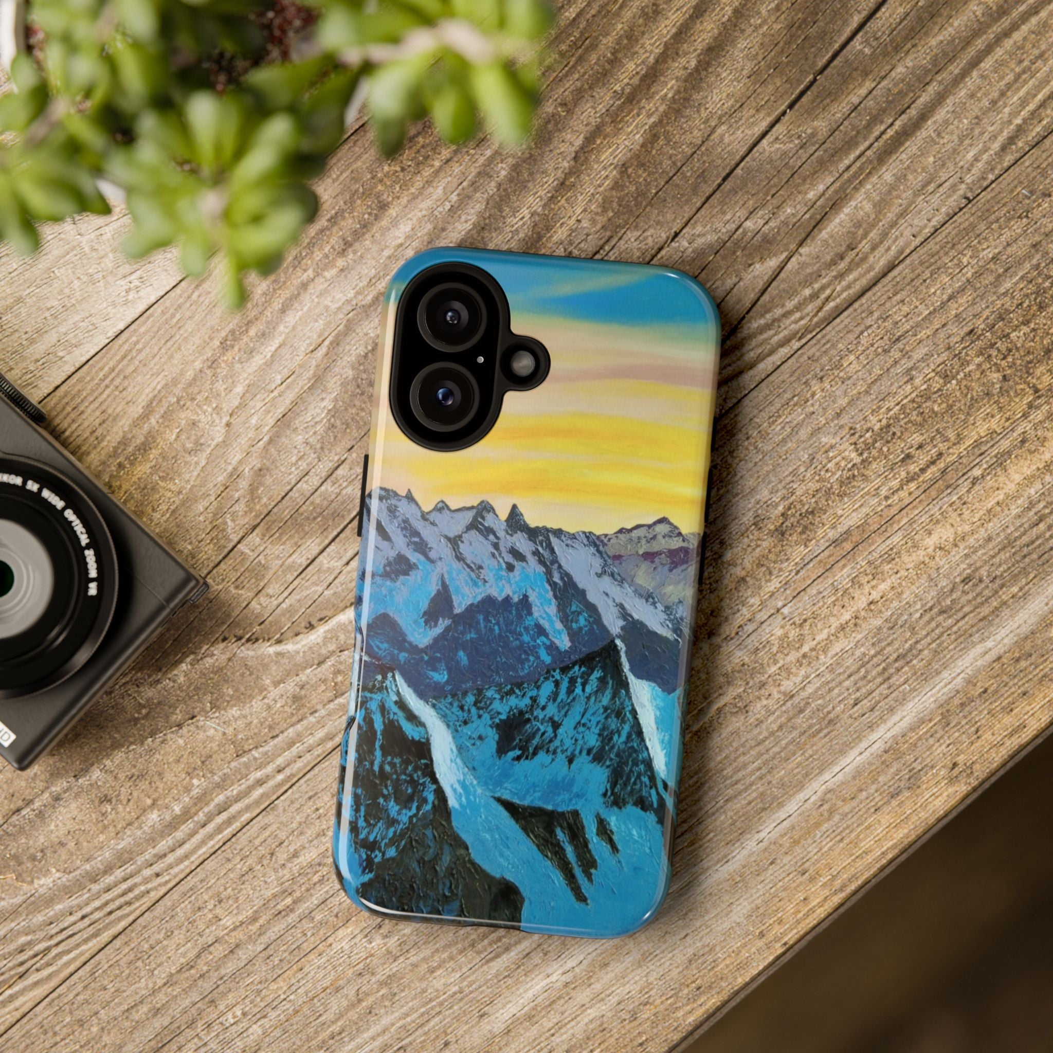 Mountain Sunset Phone Case — Protective Tough Case with Scenic Blue Peaks Design