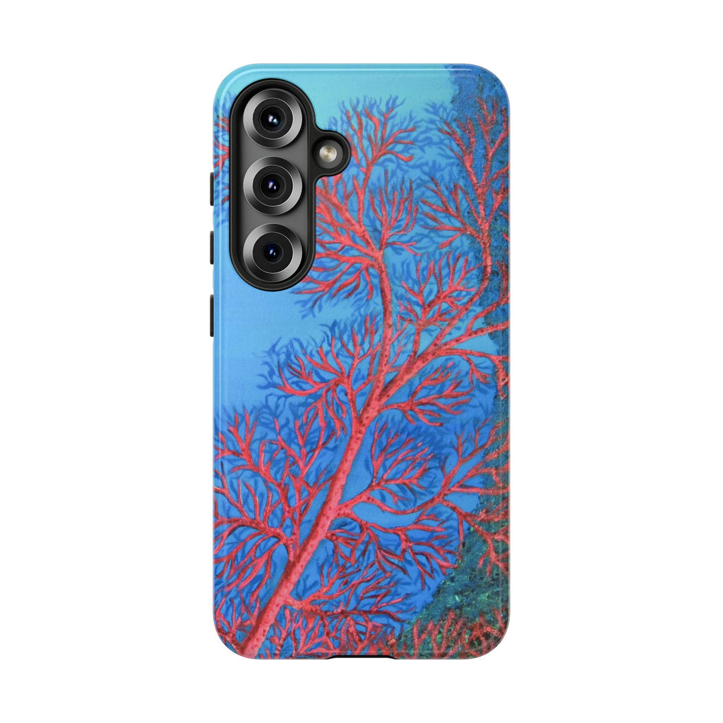 Coral Reef Phone Case — Vibrant Red Sea Fan on Ocean Blue Tough Case