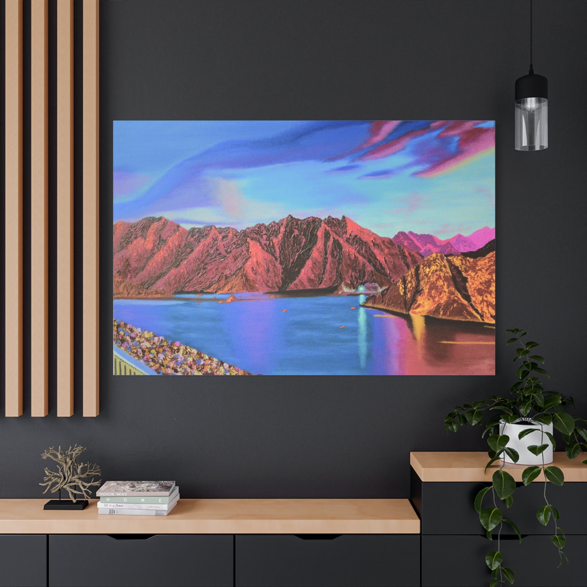Sunset Mountain Lake Matte Canvas Wall Art — Vibrant Landscape Print