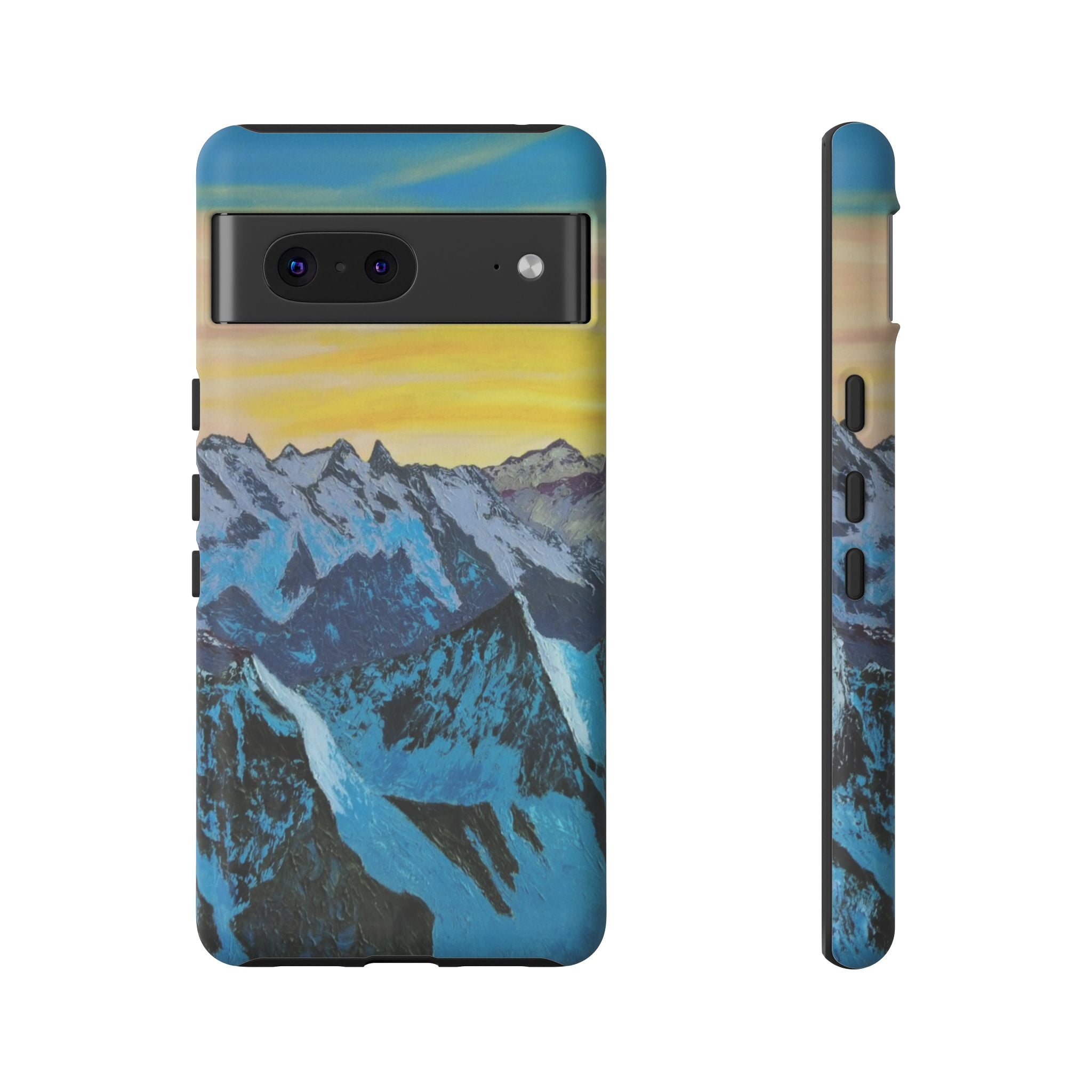 Mountain Sunset Phone Case — Protective Tough Case with Scenic Blue Peaks Design