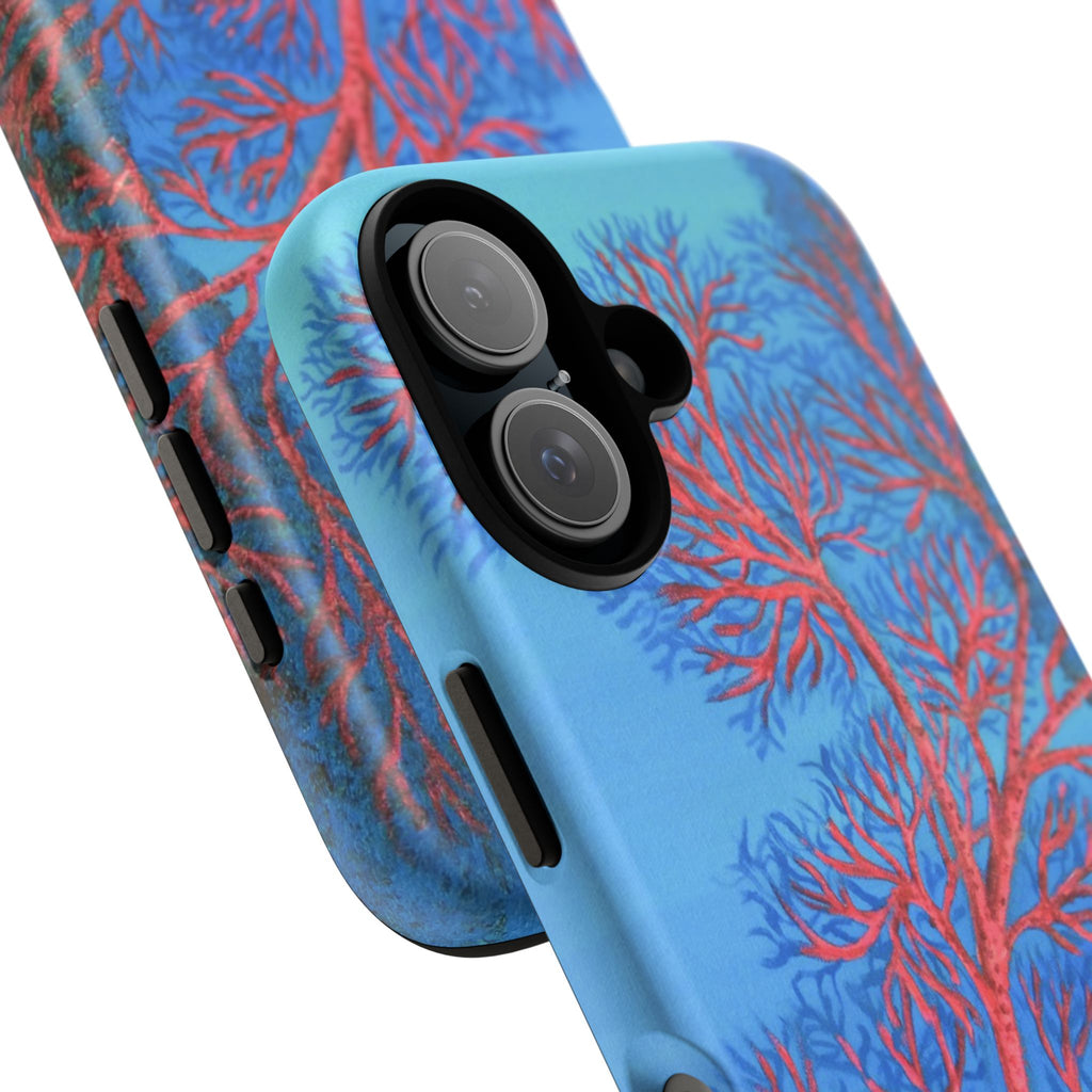 Coral Reef Phone Case — Vibrant Red Sea Fan on Ocean Blue Tough Case