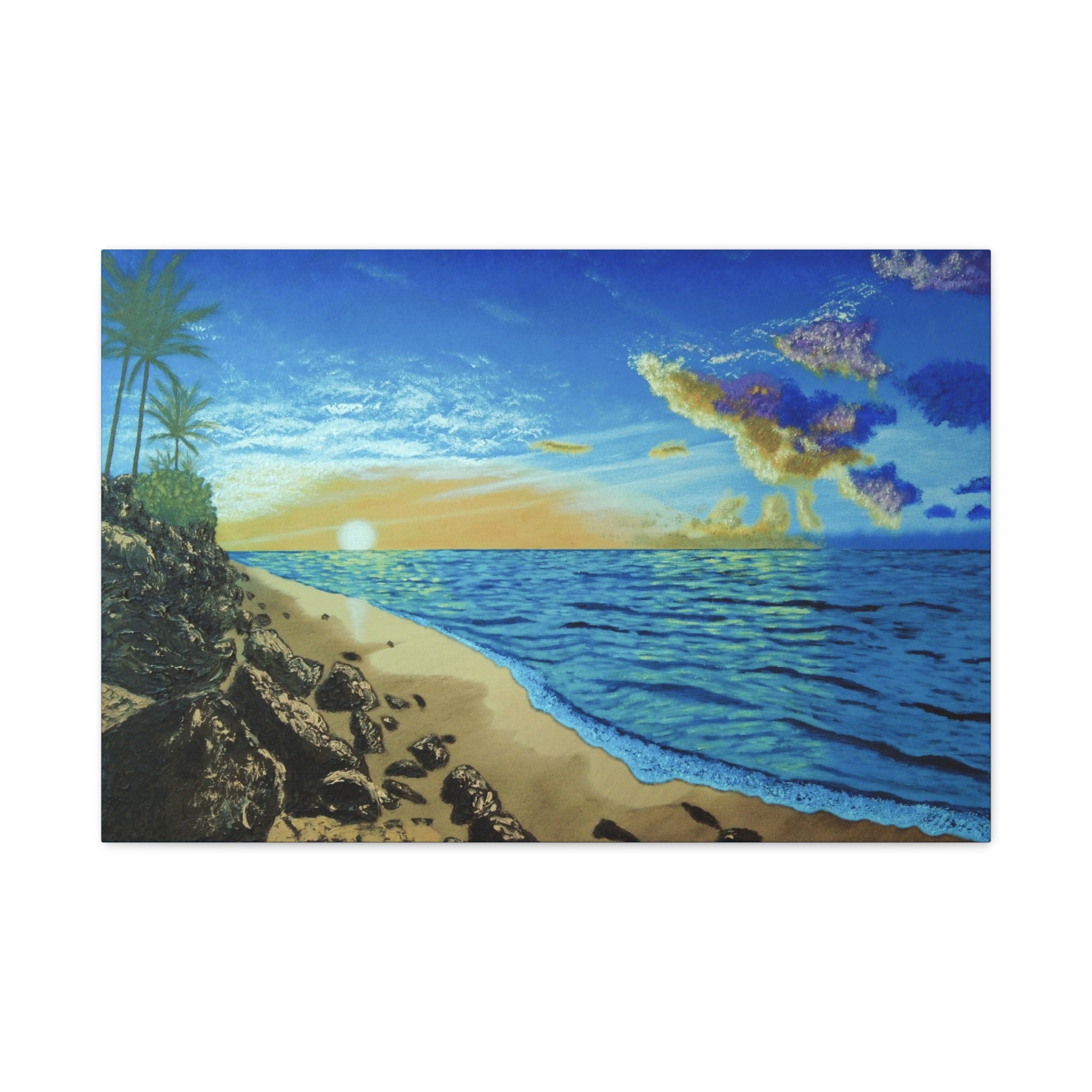 Tropical Beach Sunset Canvas Print — Stretched Matte Wall Art