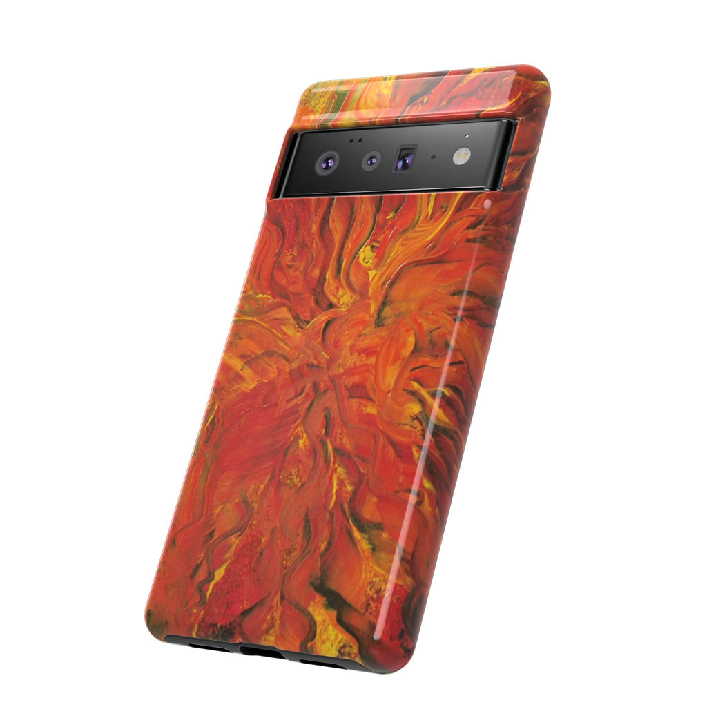 Flame Swirl Tough Phone Case — Abstract Red & Orange Art Protective Cover