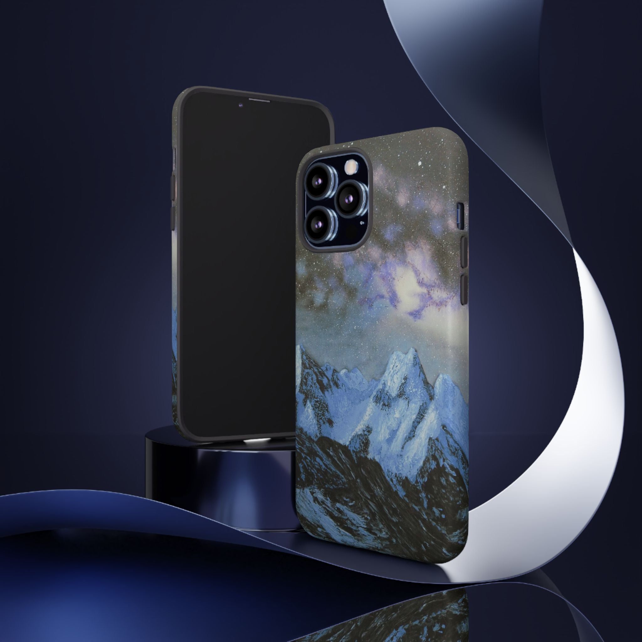 Mountain Night Sky Phone Case — Tough Protective iPhone Cover with Aurora & Snowy Peaks