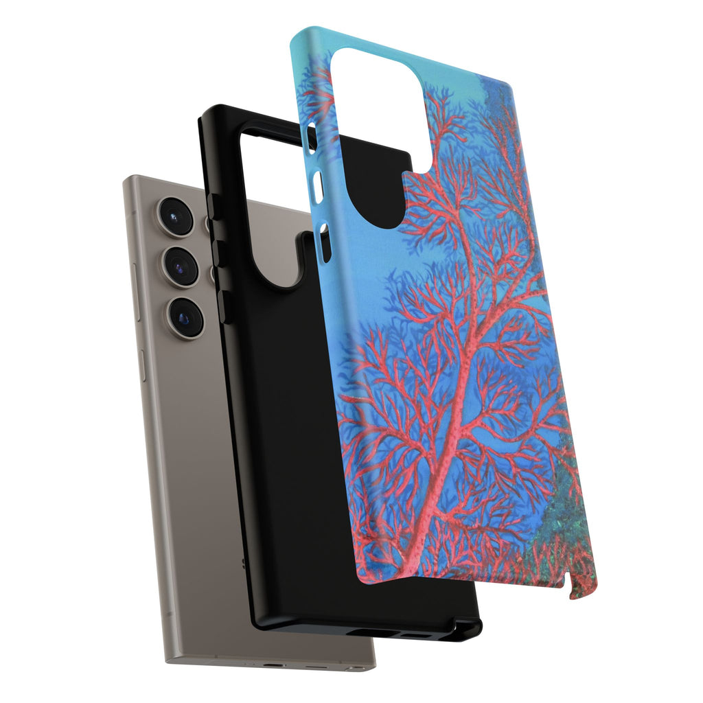 Coral Reef Phone Case — Vibrant Red Sea Fan on Ocean Blue Tough Case