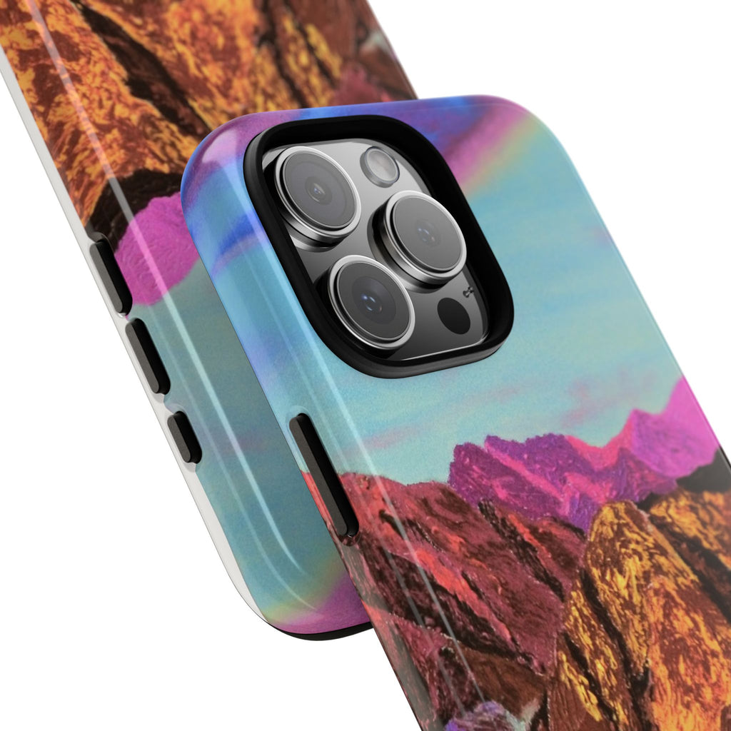 Protective Phone Case — Vibrant Retro Mountain Landscape