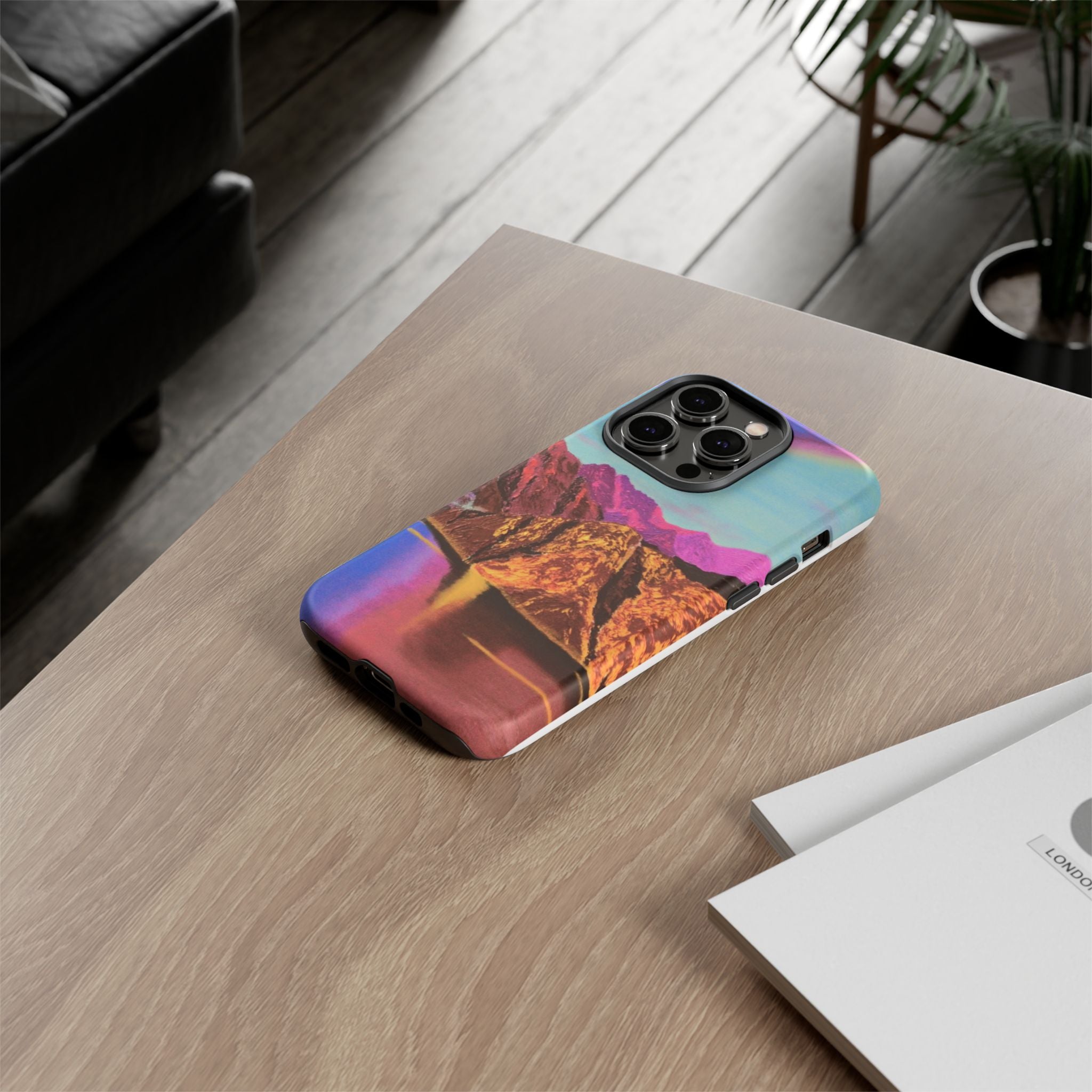 Protective Phone Case — Vibrant Retro Mountain Landscape