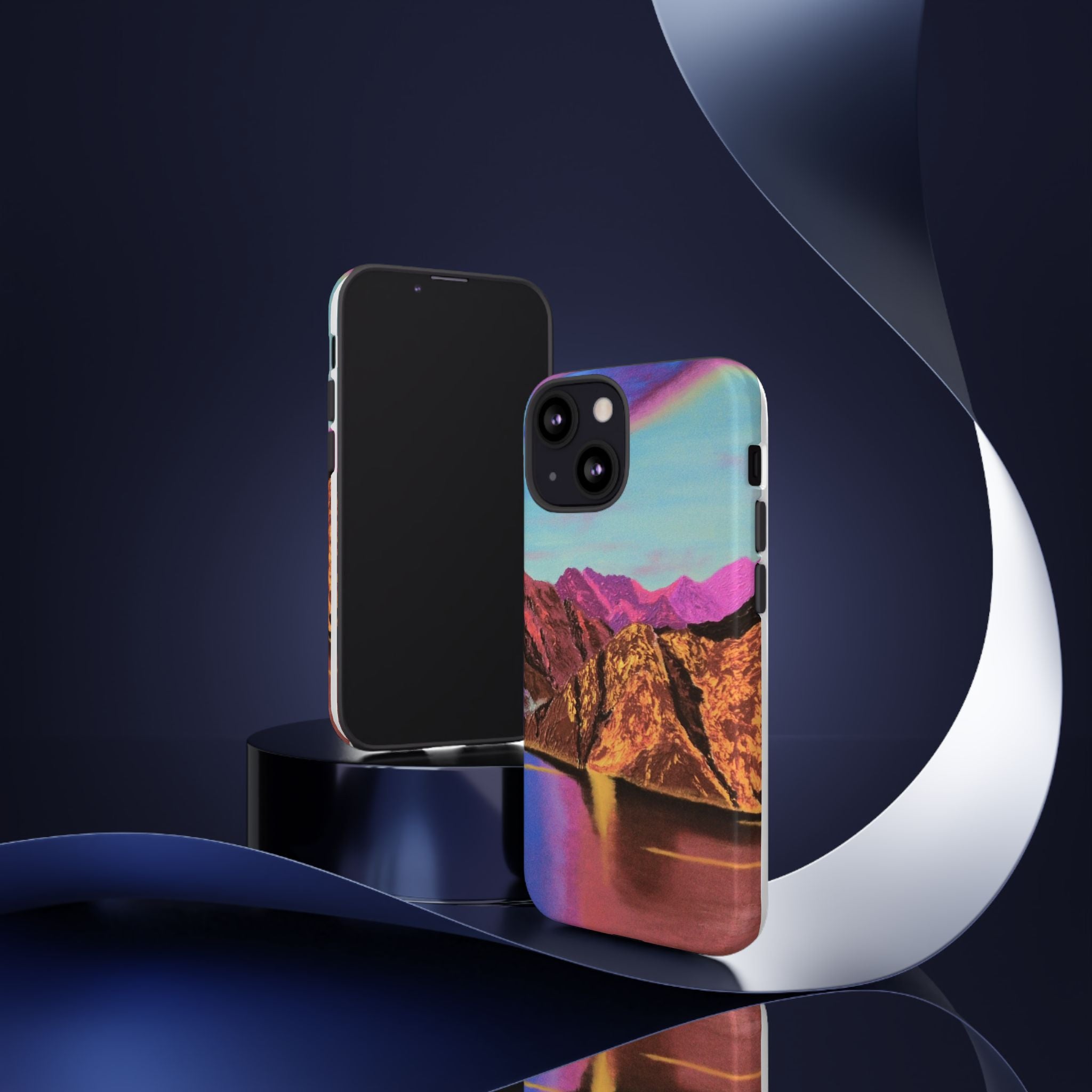 Protective Phone Case — Vibrant Retro Mountain Landscape