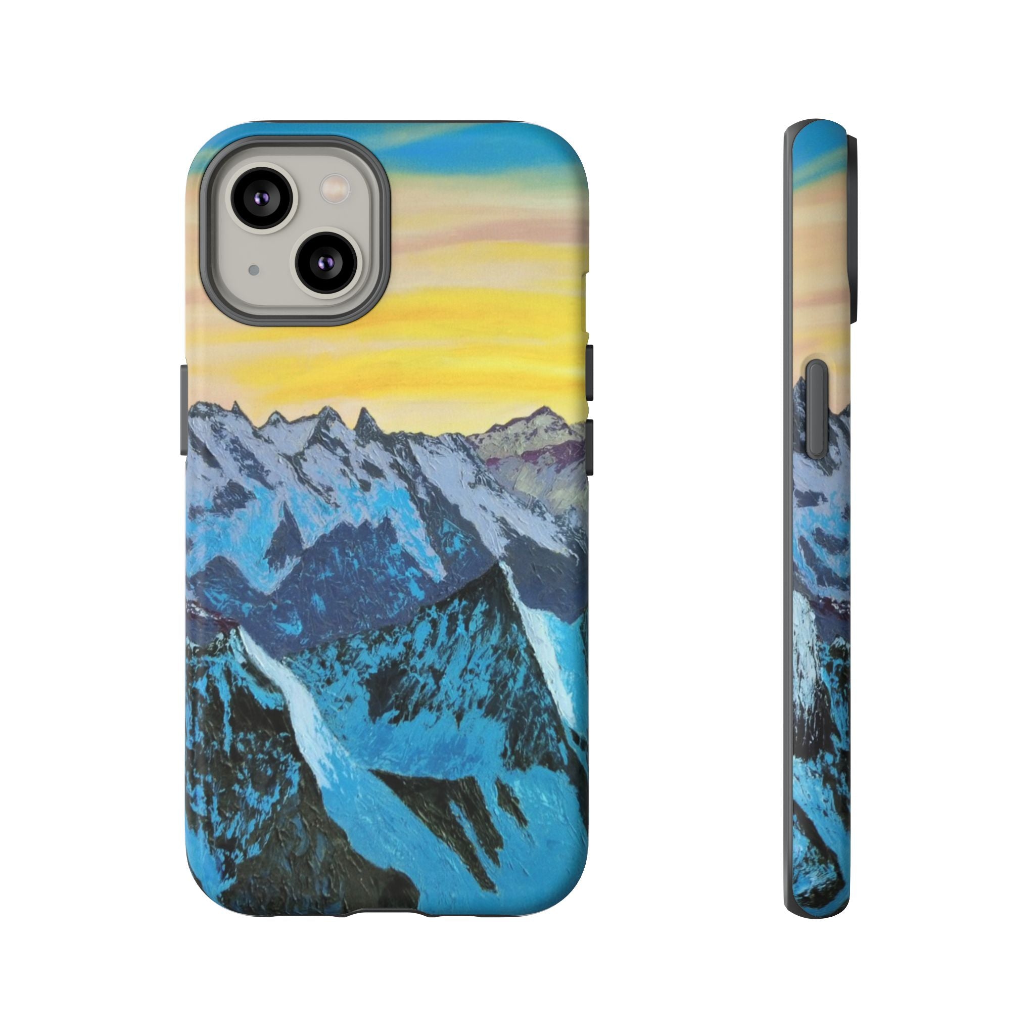Mountain Sunset Phone Case — Protective Tough Case with Scenic Blue Peaks Design