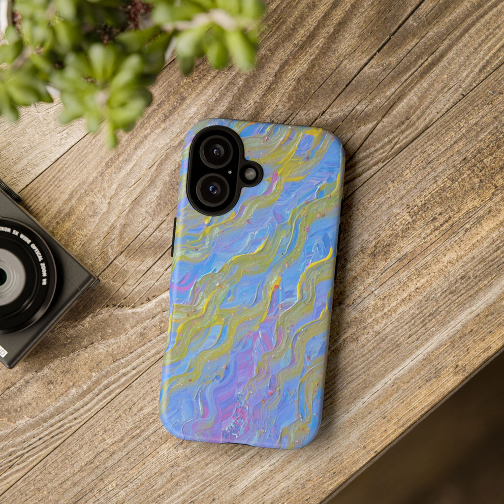 Pastel Marble Tough Phone Case — Blue & Gold Abstract Protective Cover