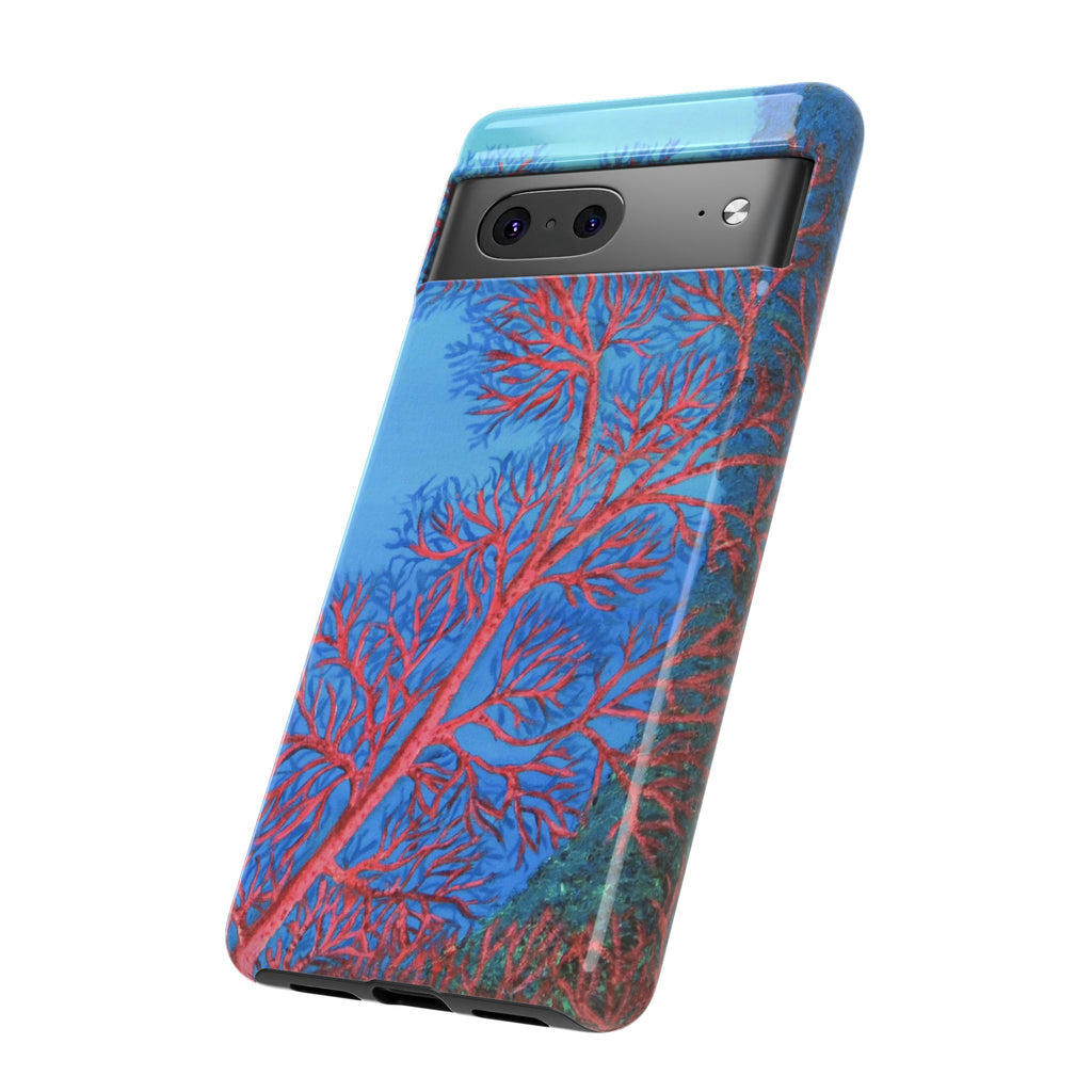 Coral Reef Phone Case — Vibrant Red Sea Fan on Ocean Blue Tough Case