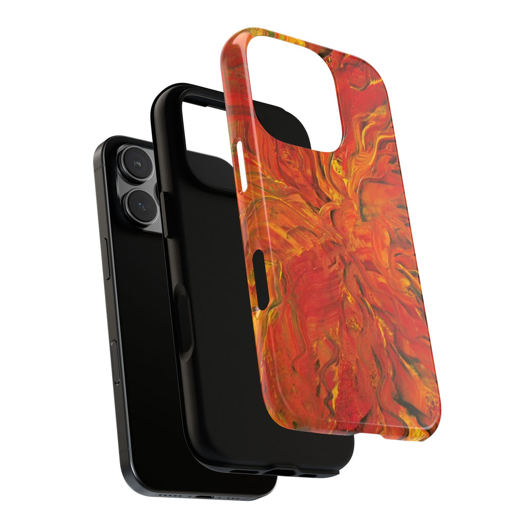 Flame Swirl Tough Phone Case — Abstract Red & Orange Art Protective Cover