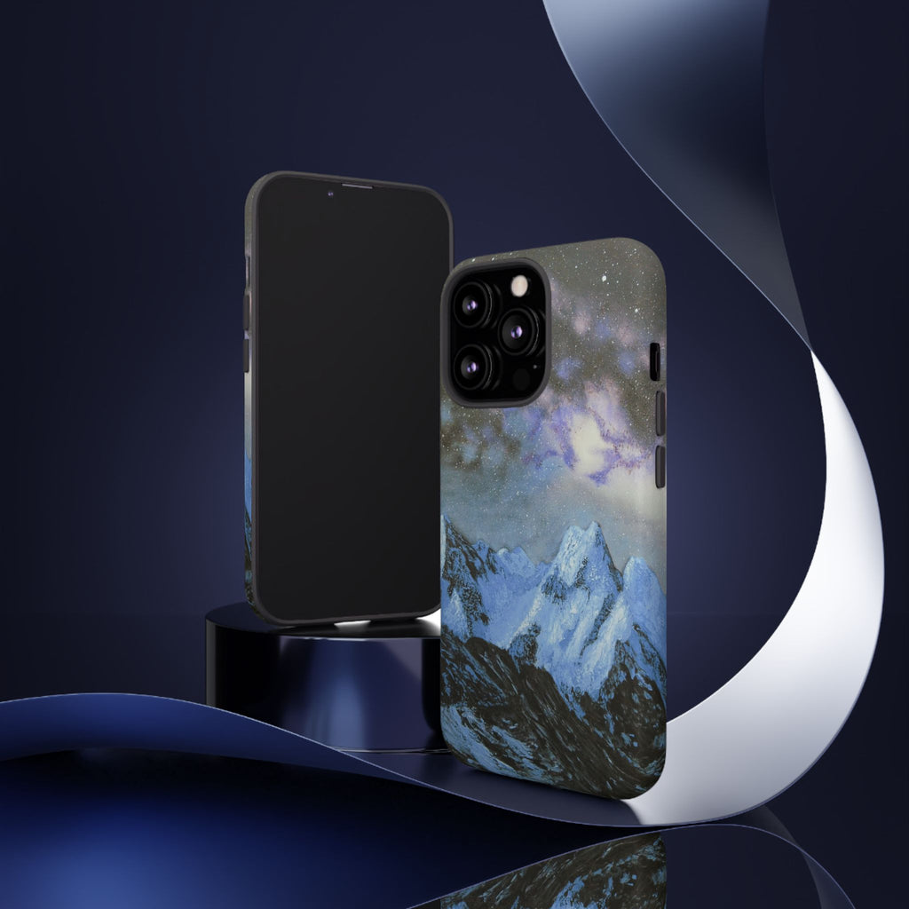 Mountain Night Sky Phone Case — Tough Protective iPhone Cover with Aurora & Snowy Peaks