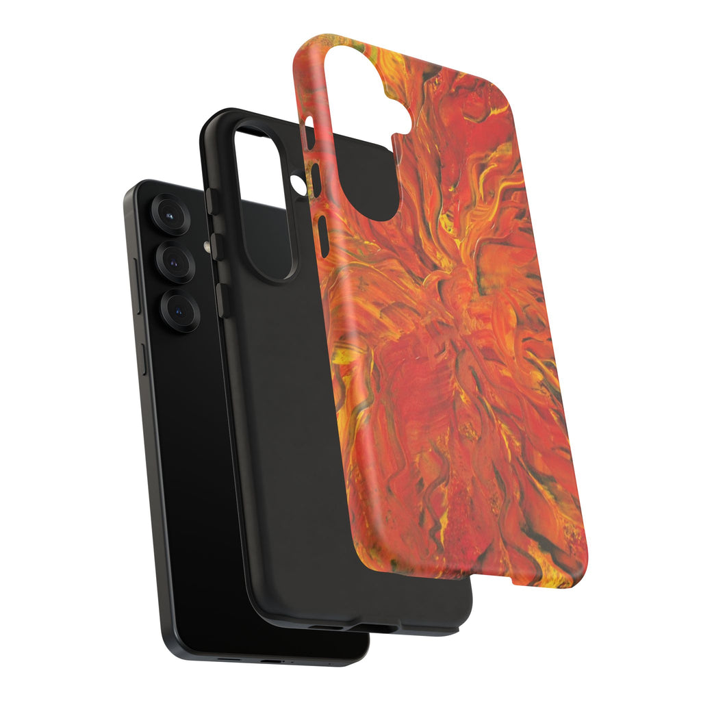 Flame Swirl Tough Phone Case — Abstract Red & Orange Art Protective Cover
