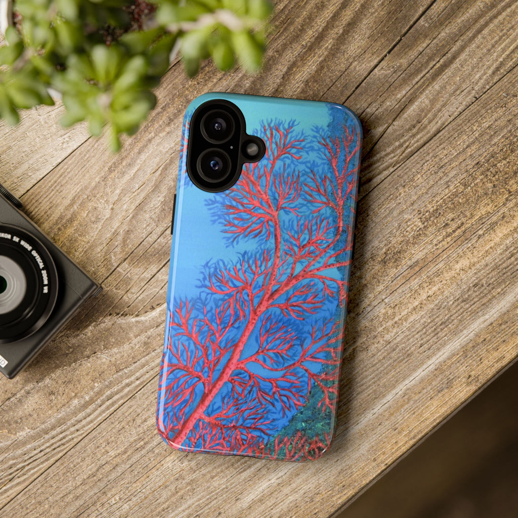Coral Reef Phone Case — Vibrant Red Sea Fan on Ocean Blue Tough Case