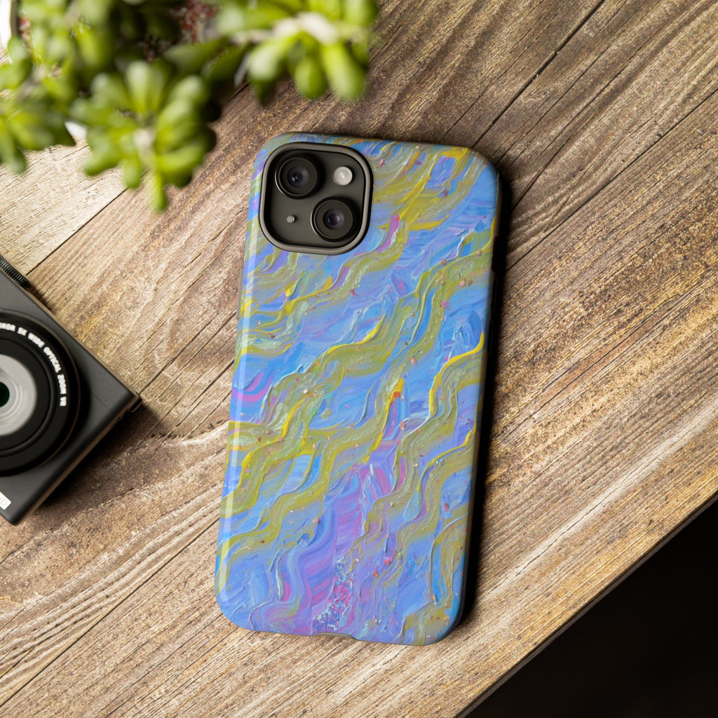 Pastel Marble Tough Phone Case — Blue & Gold Abstract Protective Cover