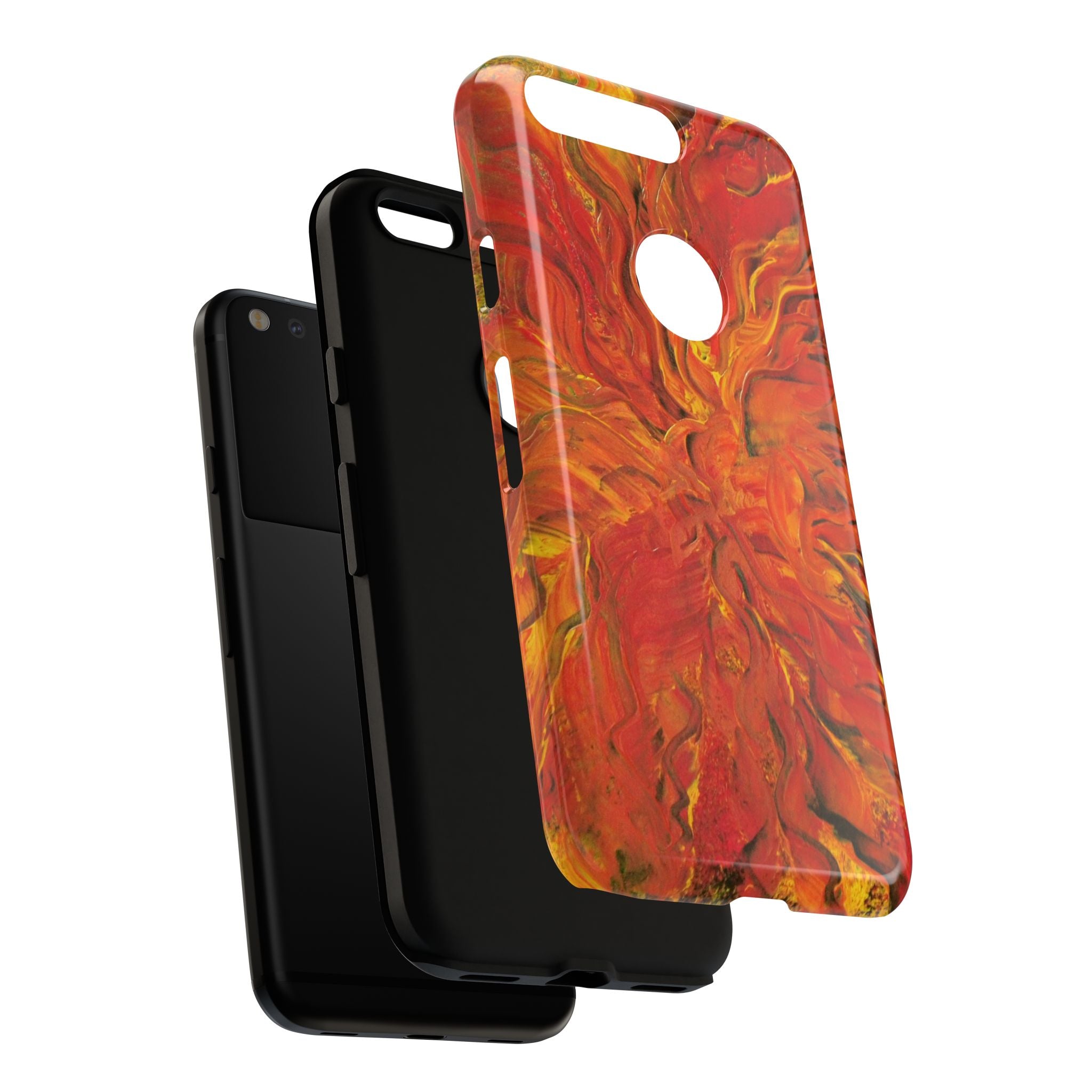 Flame Swirl Tough Phone Case — Abstract Red & Orange Art Protective Cover