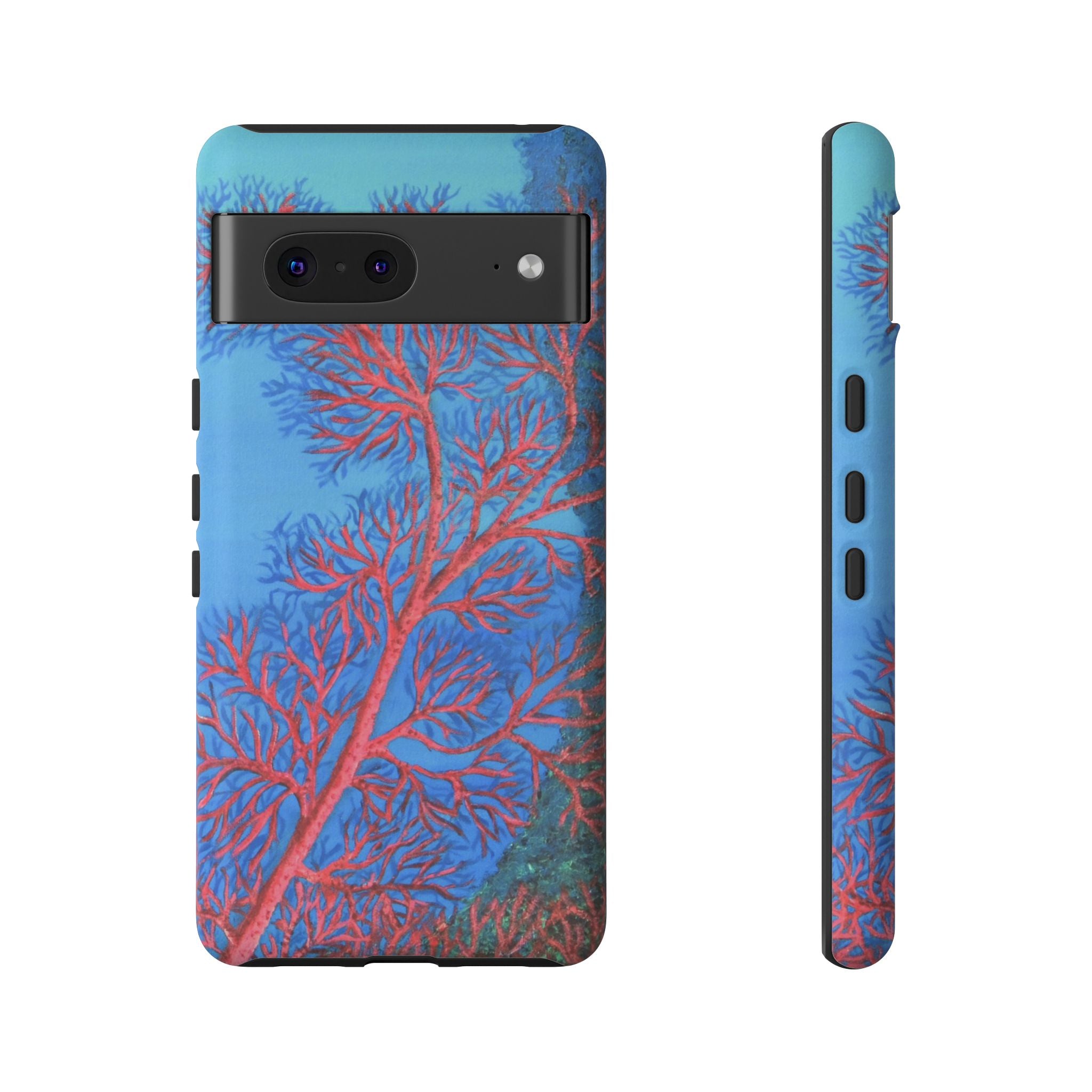 Coral Reef Phone Case — Vibrant Red Sea Fan on Ocean Blue Tough Case
