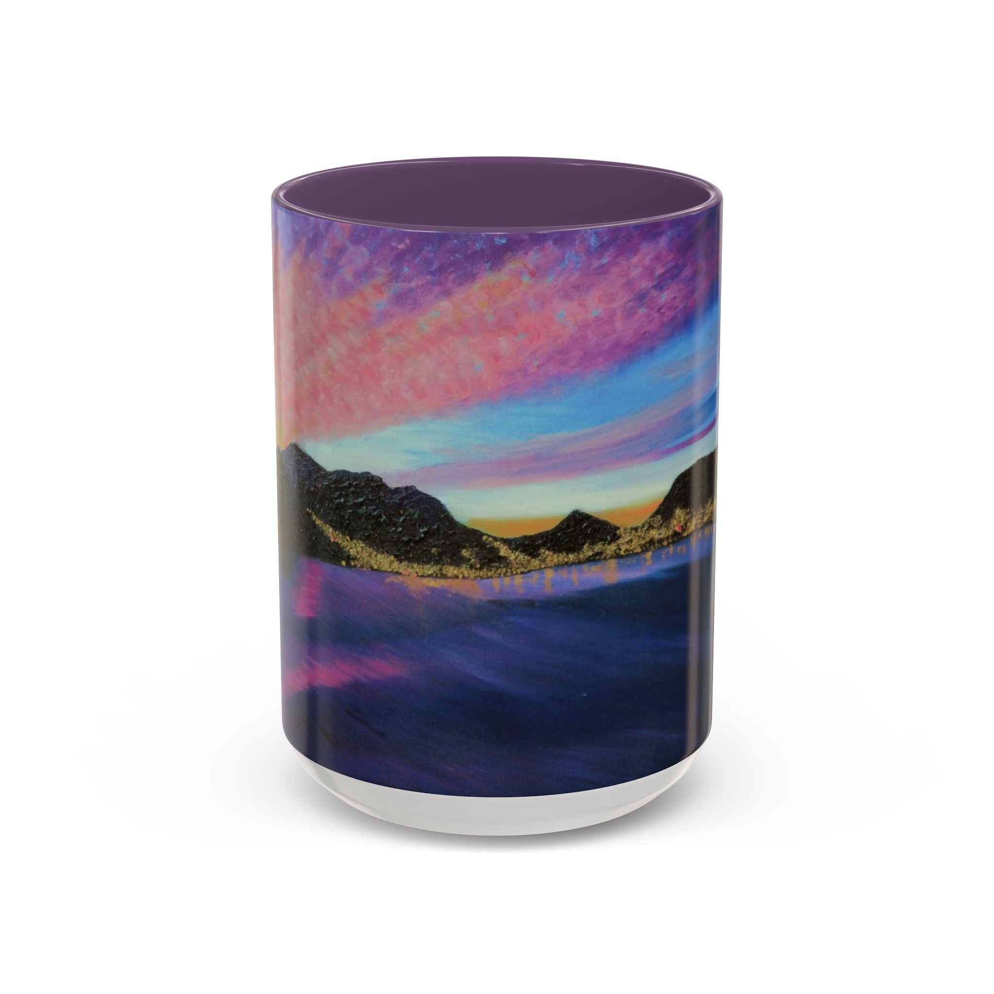 Scenic Sunrise Accent Coffee Mug – Pink Interior Lake Landscape (11/15oz)
