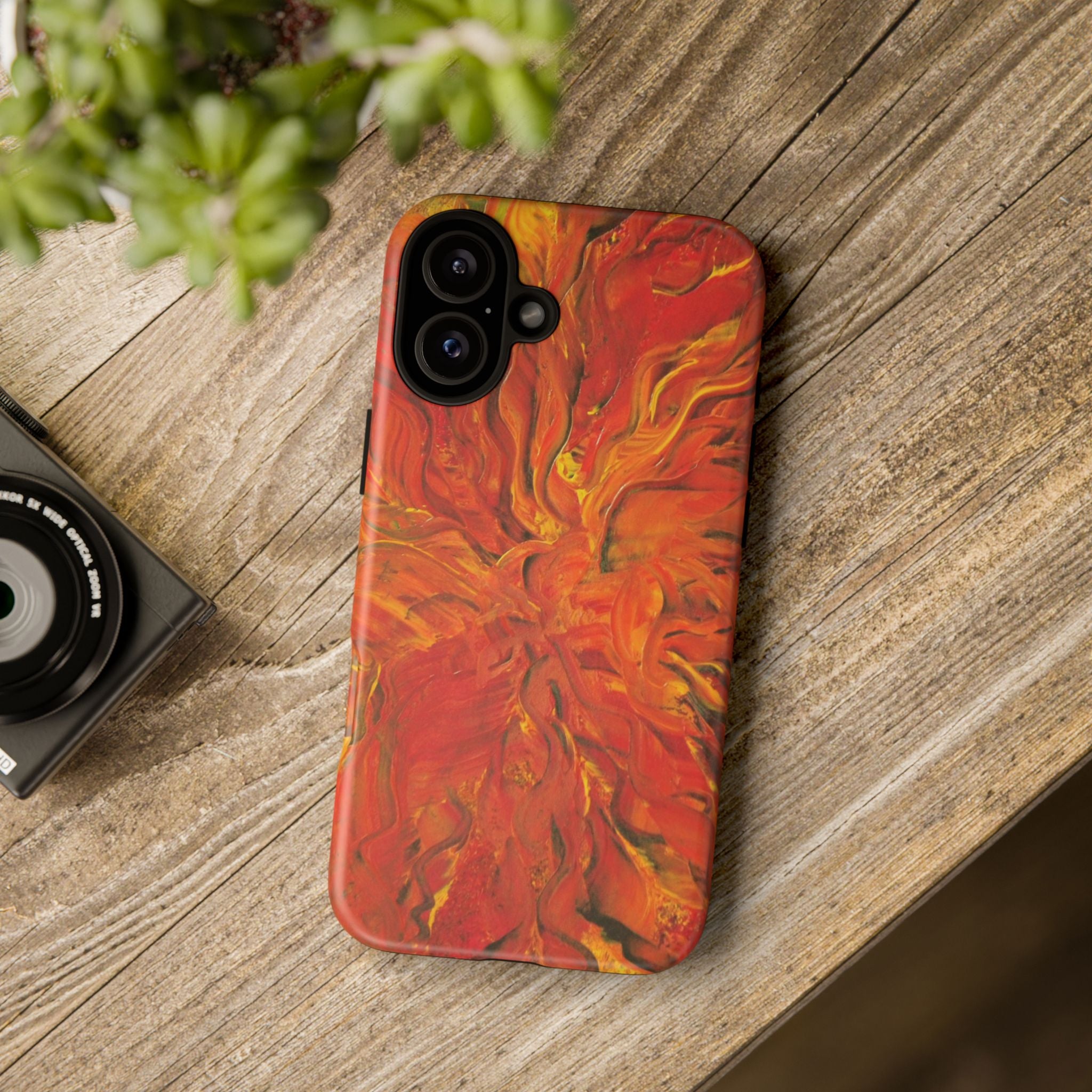 Flame Swirl Tough Phone Case — Abstract Red & Orange Art Protective Cover