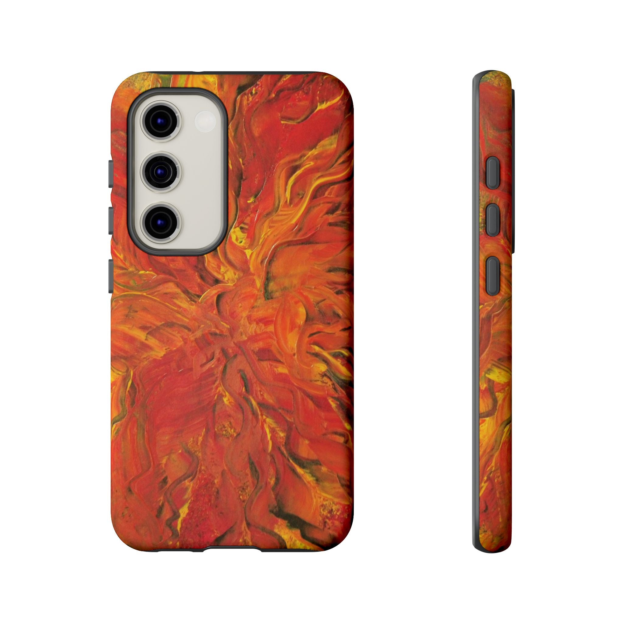 Flame Swirl Tough Phone Case — Abstract Red & Orange Art Protective Cover