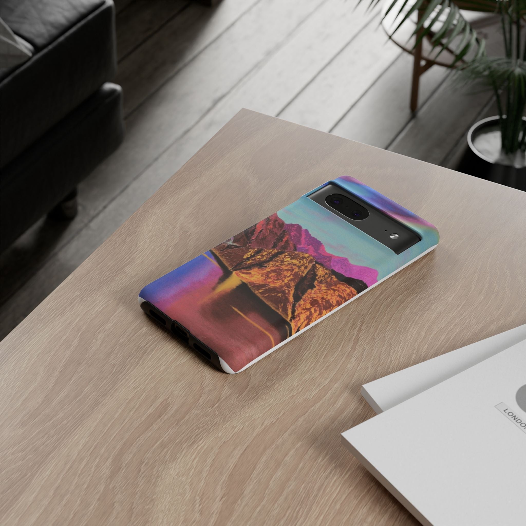 Protective Phone Case — Vibrant Retro Mountain Landscape