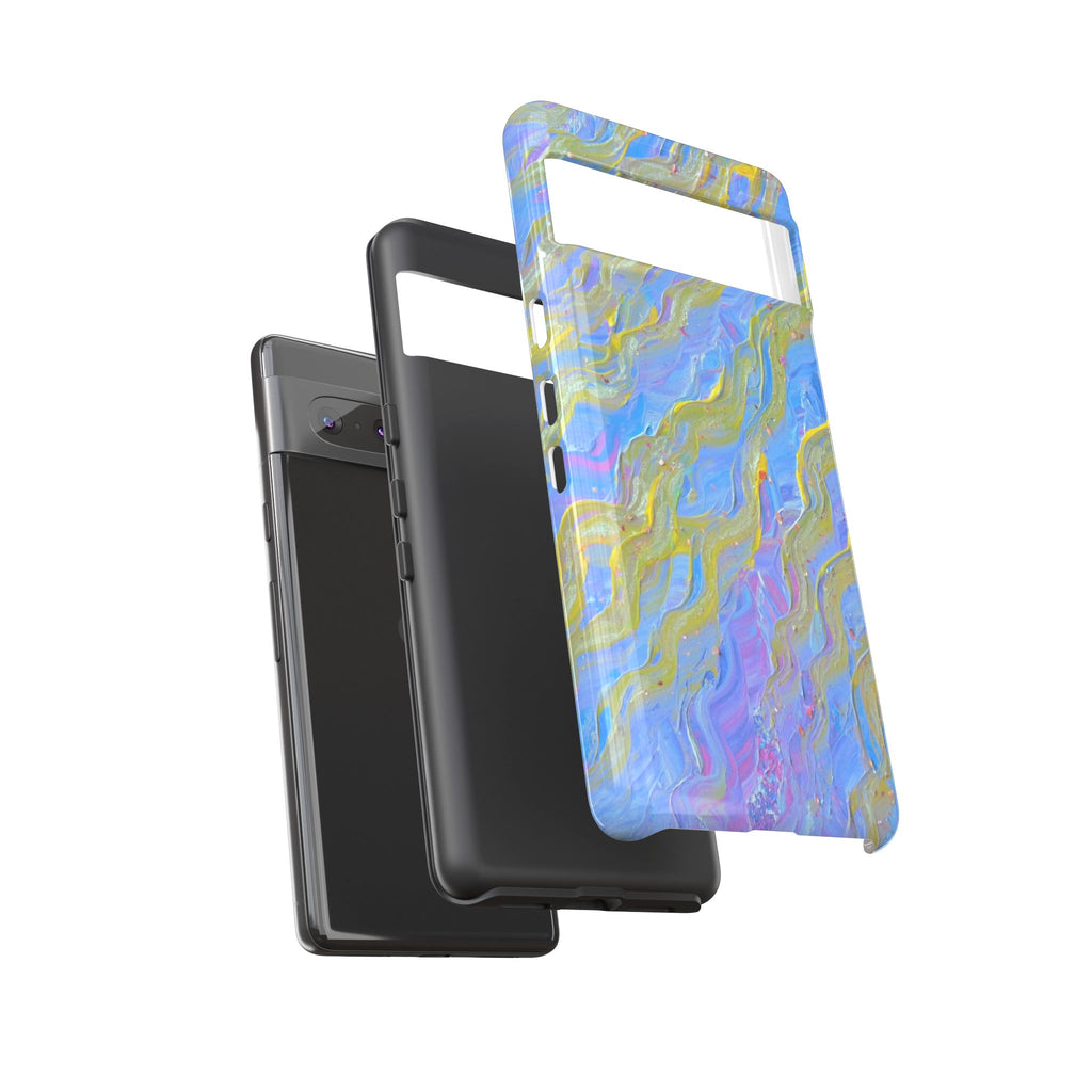 Pastel Marble Tough Phone Case — Blue & Gold Abstract Protective Cover