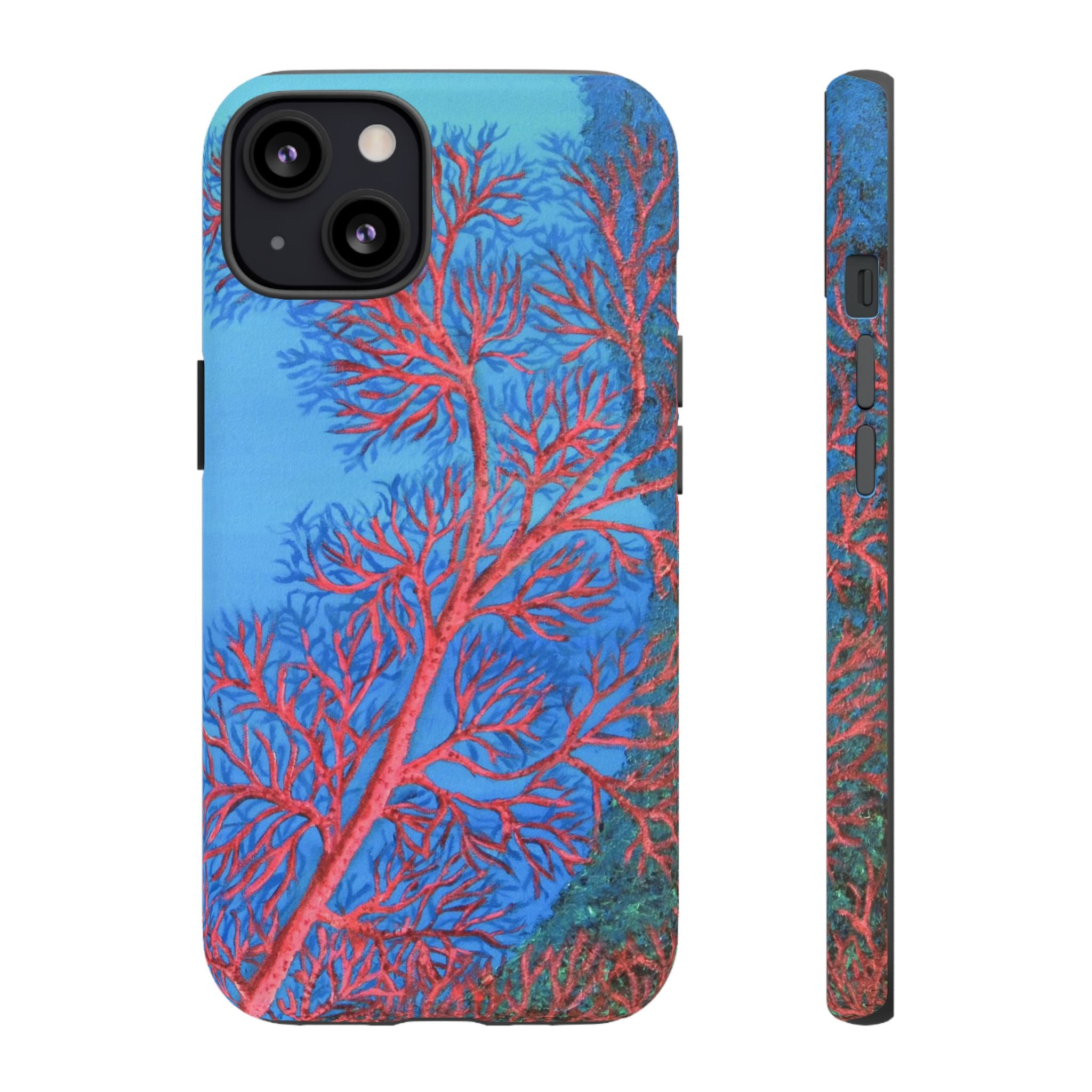 Coral Reef Phone Case — Vibrant Red Sea Fan on Ocean Blue Tough Case