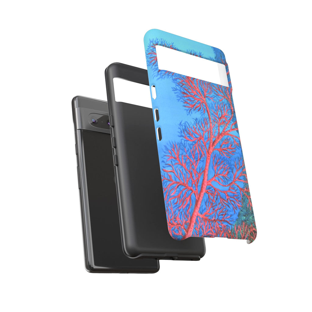 Coral Reef Phone Case — Vibrant Red Sea Fan on Ocean Blue Tough Case
