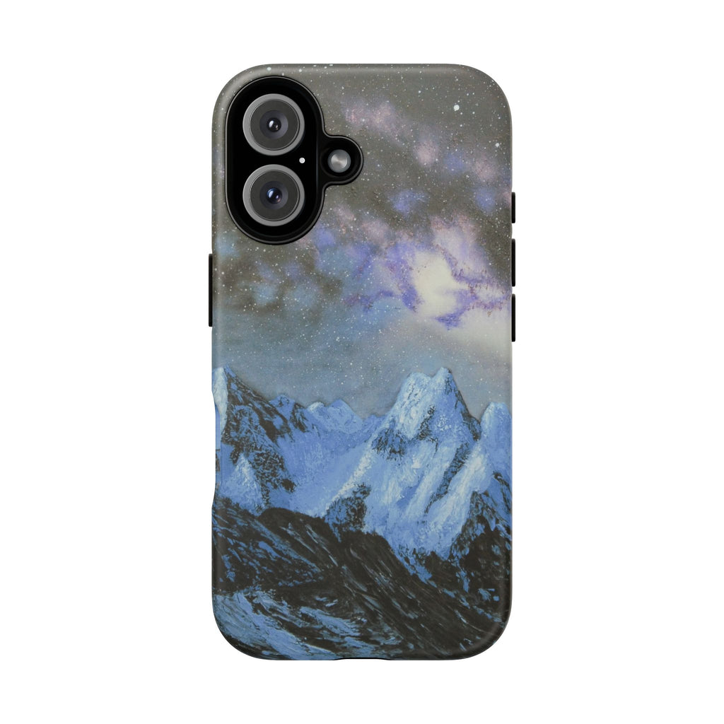 Mountain Night Sky Phone Case — Tough Protective iPhone Cover with Aurora & Snowy Peaks