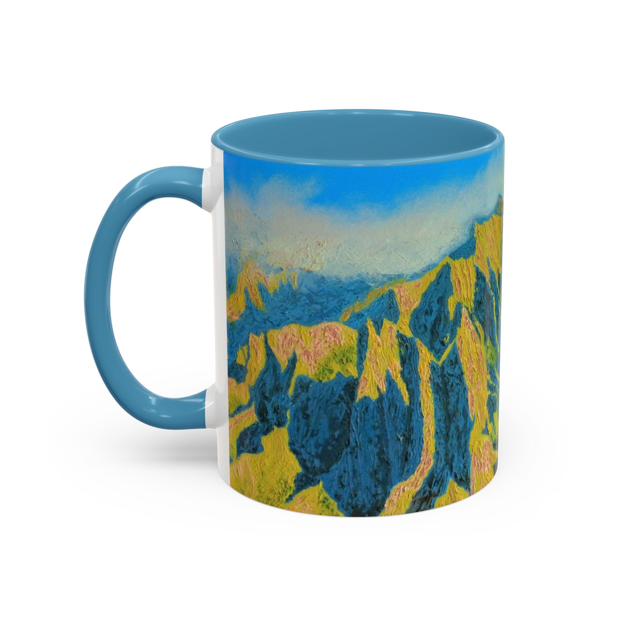 Scenic Cliffside Accent Coffee Mug — Blue Landscape Art