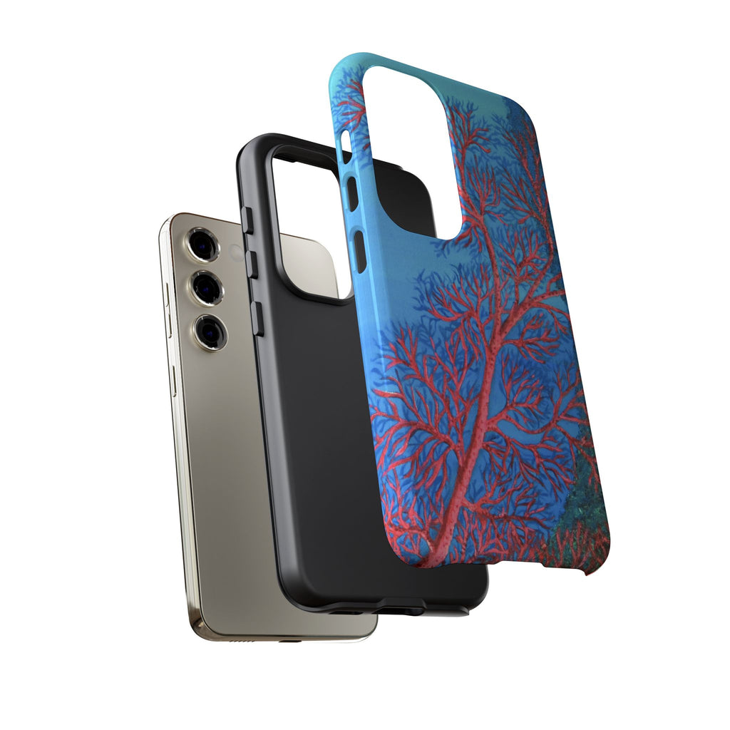 Coral Reef Phone Case — Vibrant Red Sea Fan on Ocean Blue Tough Case