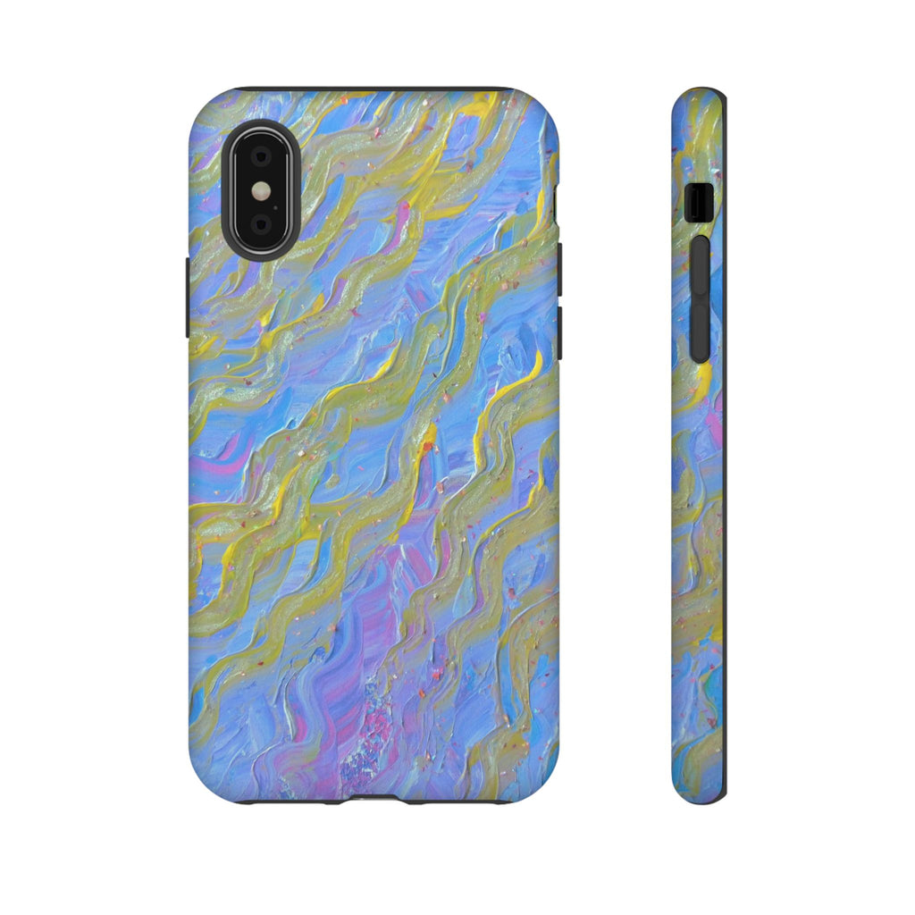 Pastel Marble Tough Phone Case — Blue & Gold Abstract Protective Cover