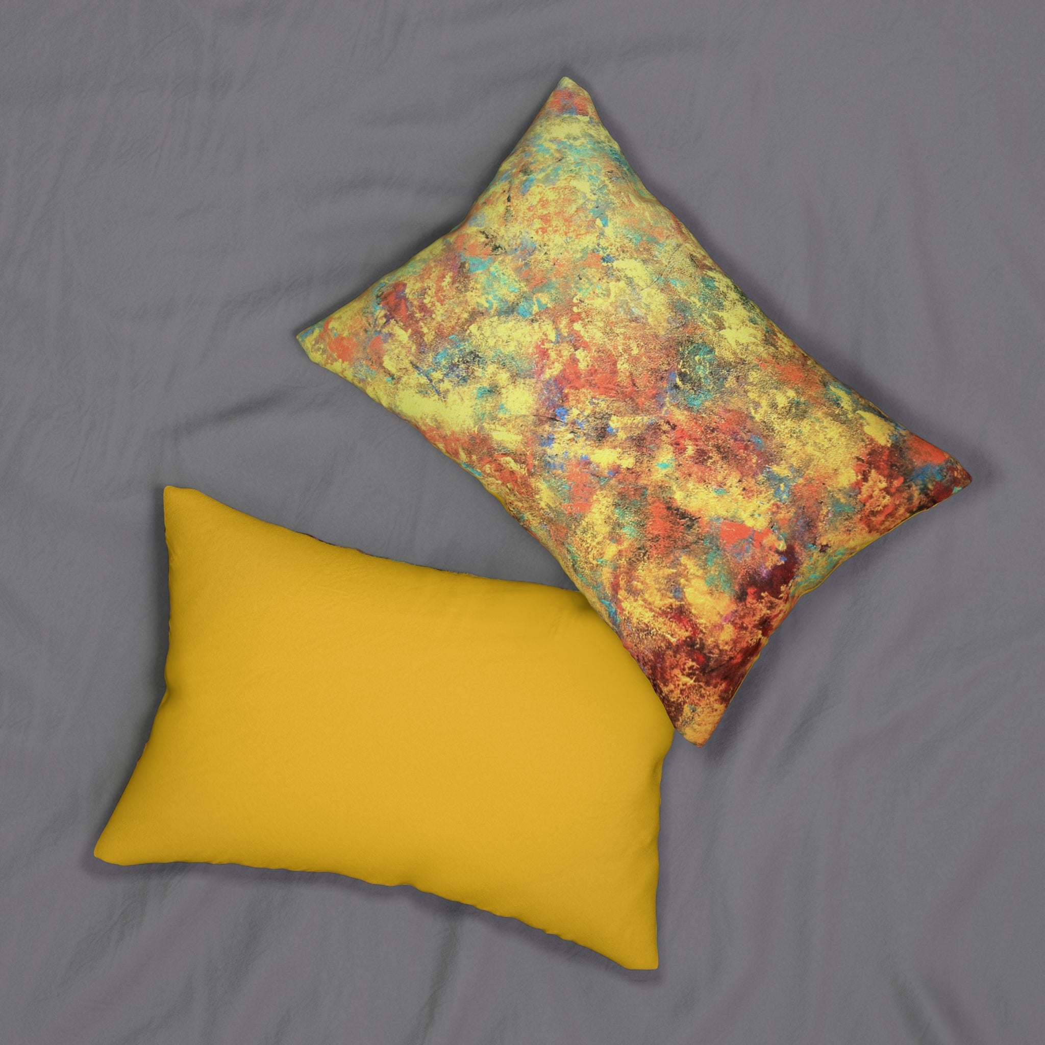 Autumn Abstract Lumbar Pillow — Watercolor Fall Accent Cushion