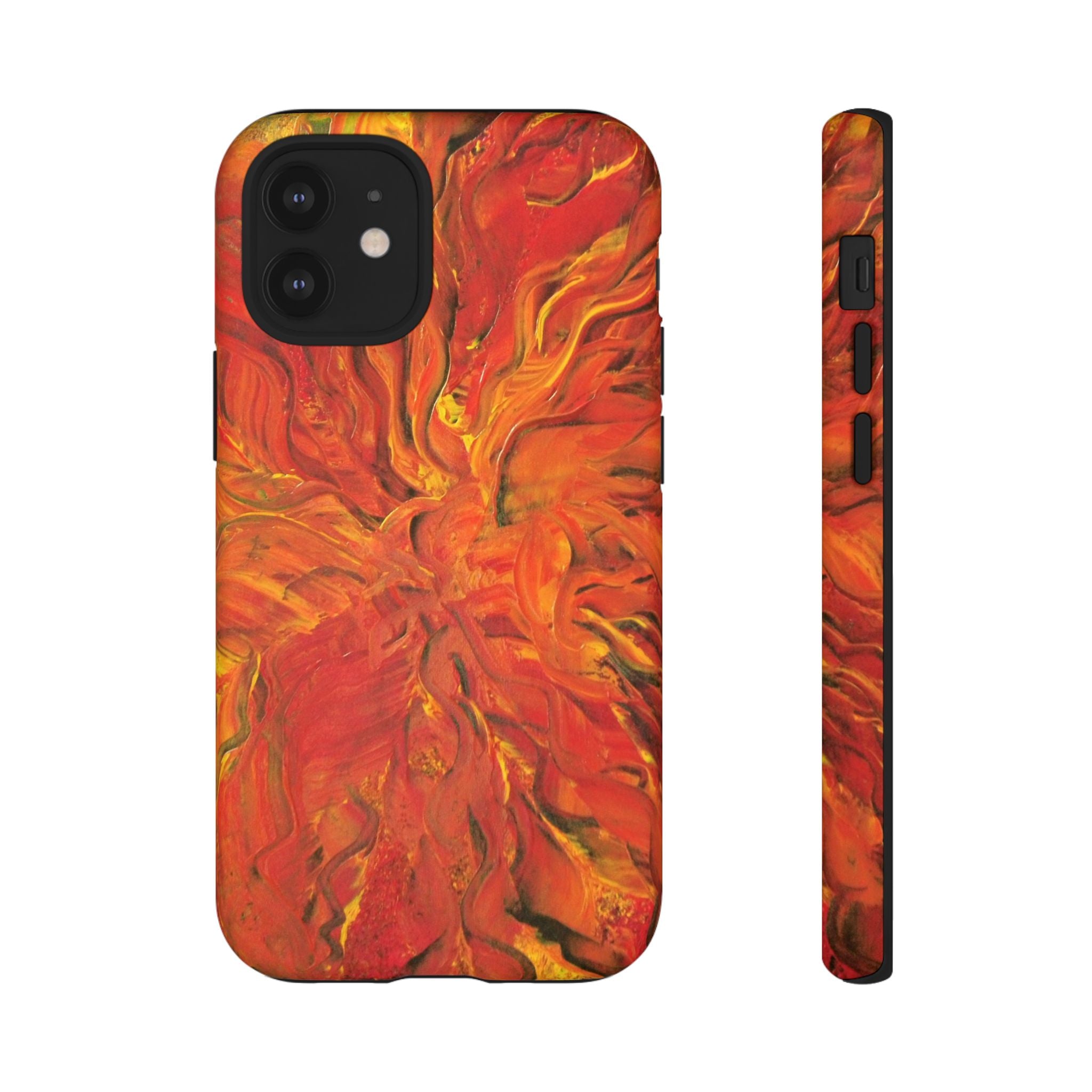 Flame Swirl Tough Phone Case — Abstract Red & Orange Art Protective Cover