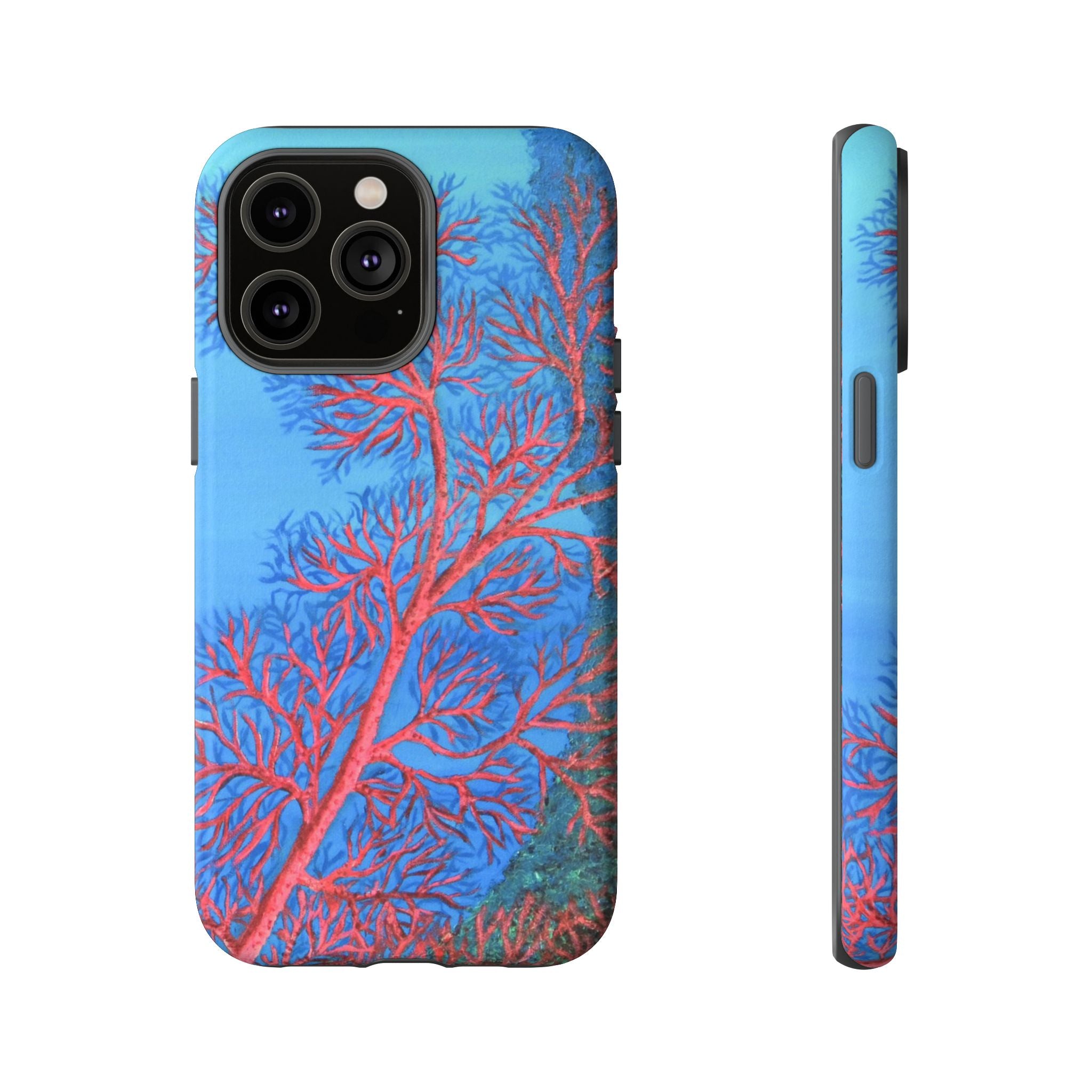 Coral Reef Phone Case — Vibrant Red Sea Fan on Ocean Blue Tough Case